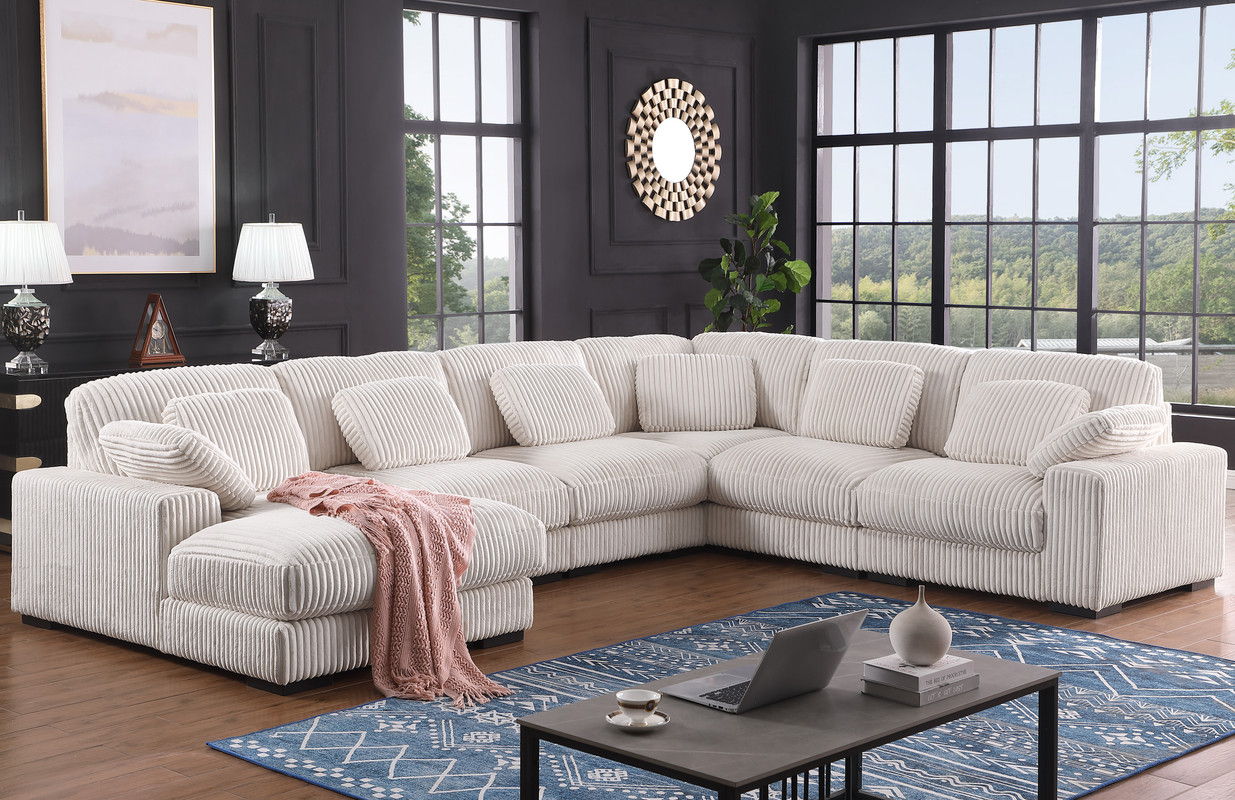 Nadine 155.5"W Beige Corduroy Modular Corner Sectional Sofa with Left-Facing Chaise