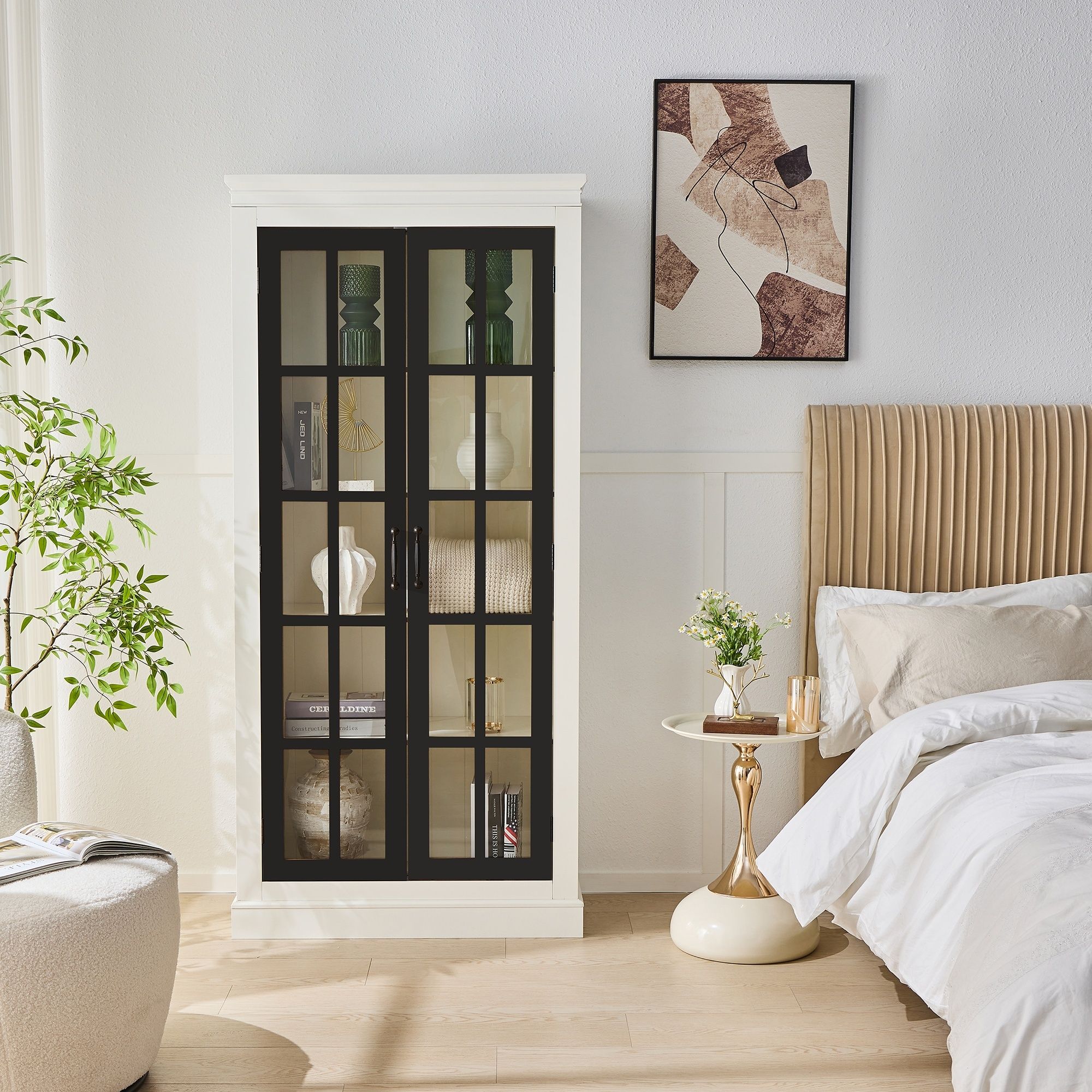 Rustic Style Display Cabinet With Glass Doors For Collectibles