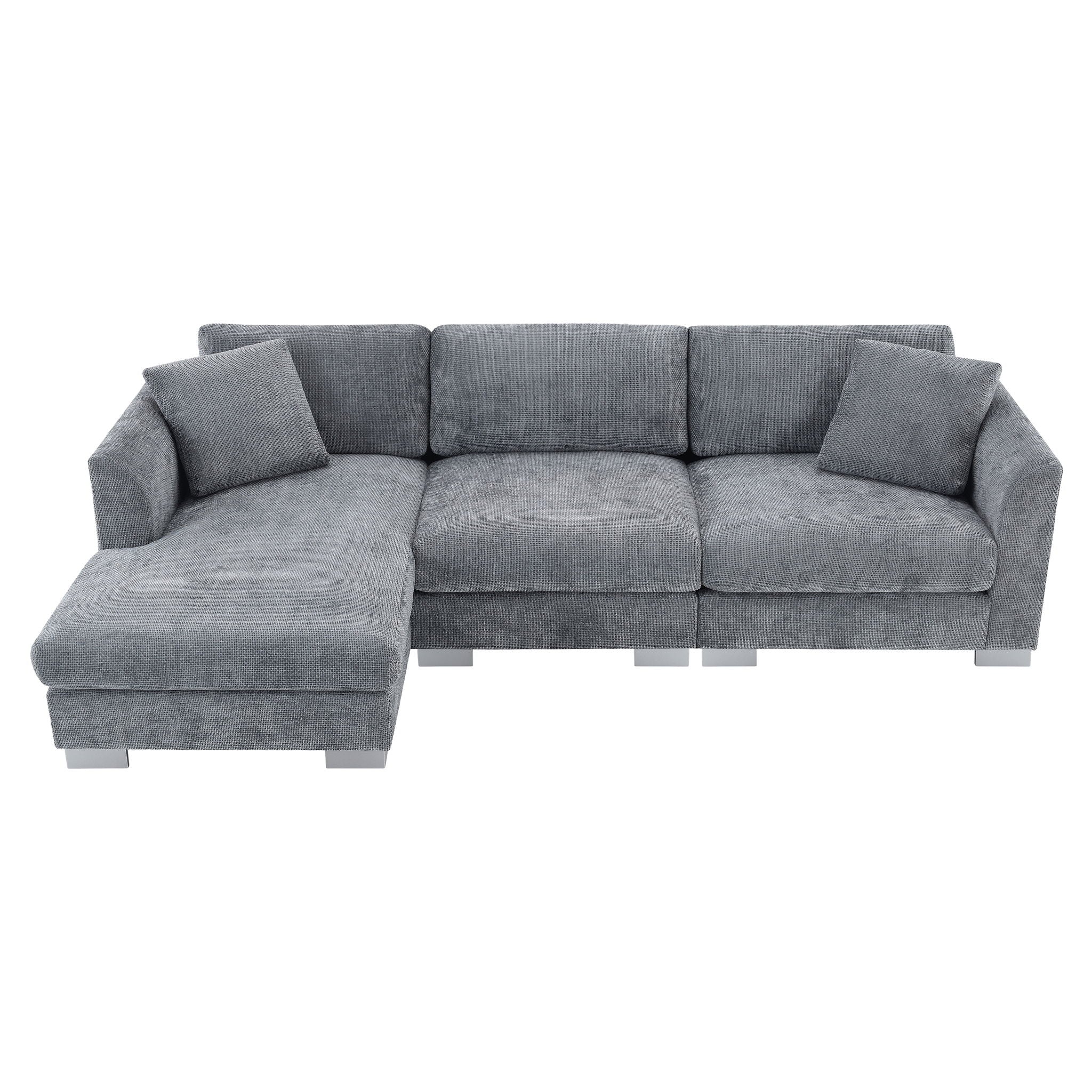 Modern Cloud Sectional Sofa L Shaped Luxury Couch Set With 2 Free Pillows 4 Seat With Oversized Chaise