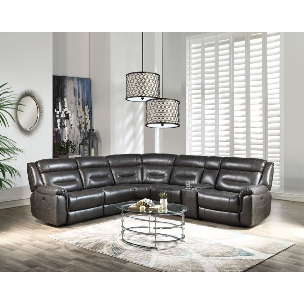 ACME Imogen - Sectional Sofa - Gray Leather-Aire | Meri Furniture