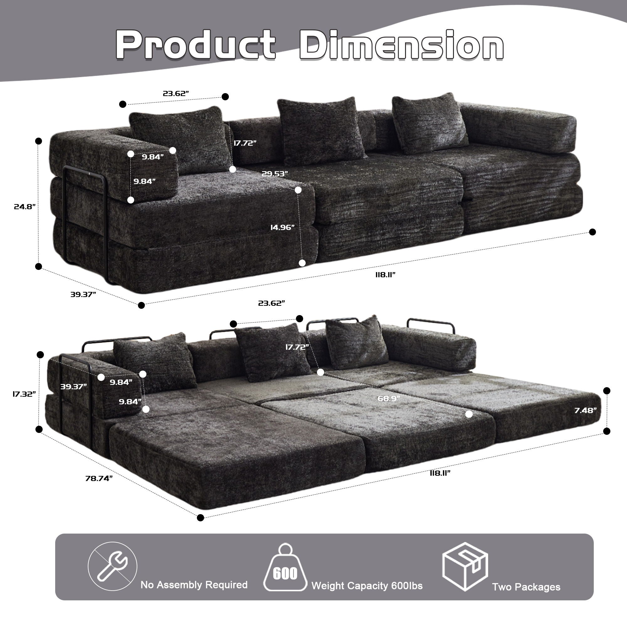 Convertible Floor Sofa Bed, Boneless Modular Sectional Sofa For Living Room