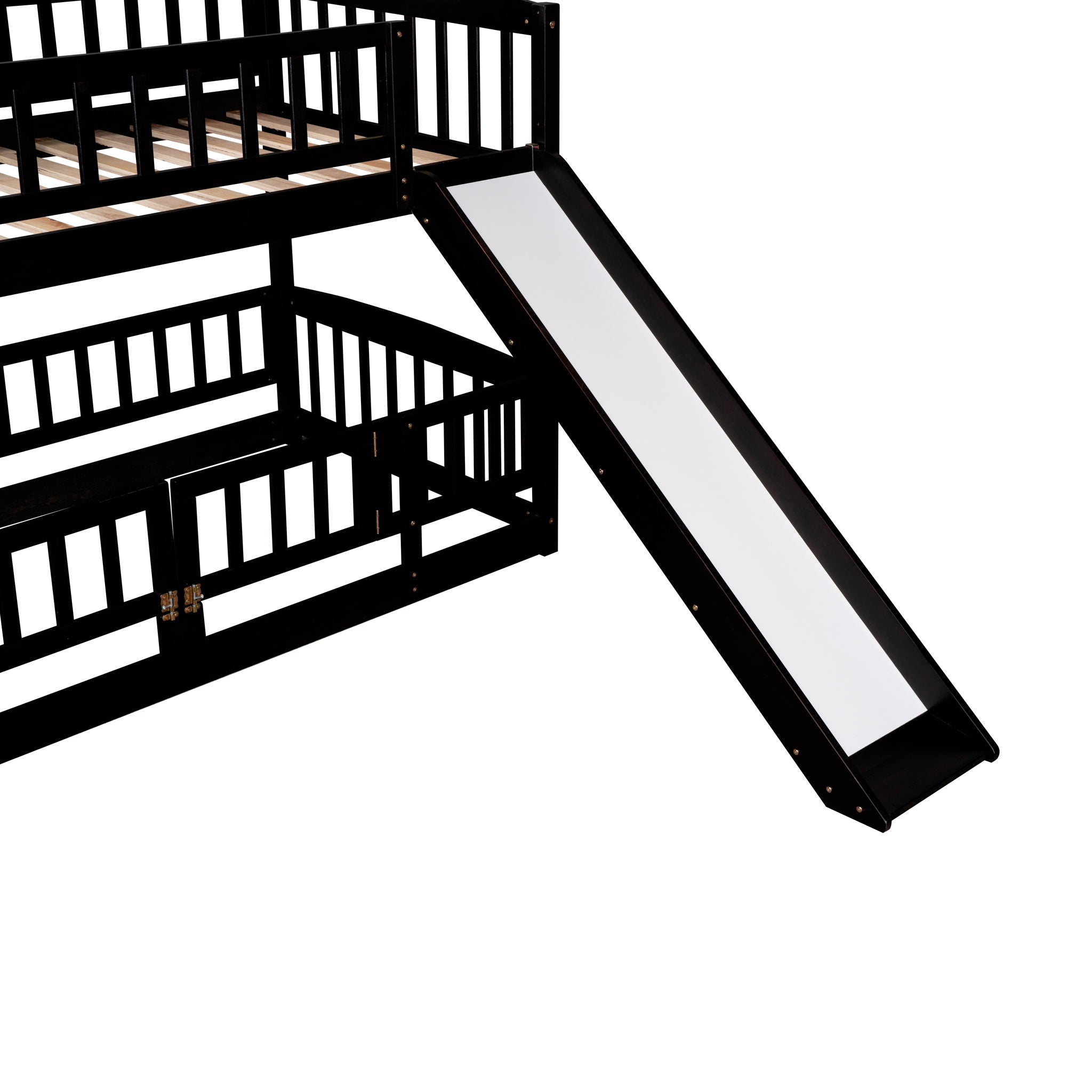 Low Bunk Bed With Slide, Fence And Ladder