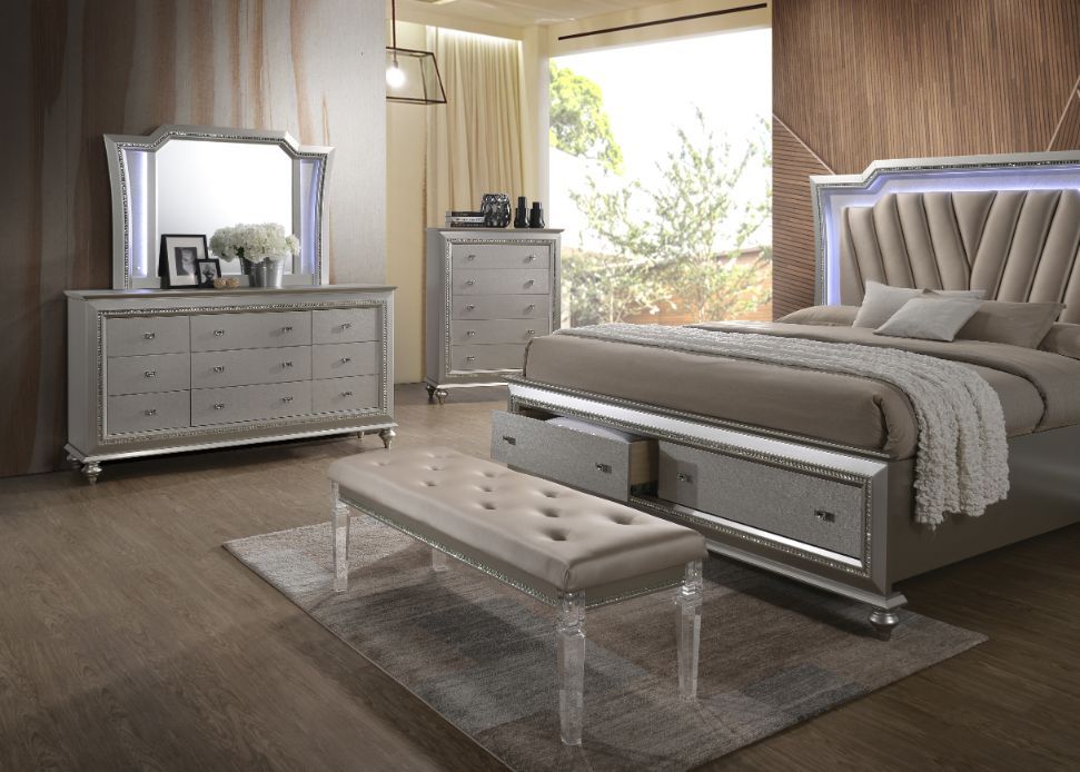 ACME Kaitlyn - Bench - PU & Clear Acrylic | Meri Furniture