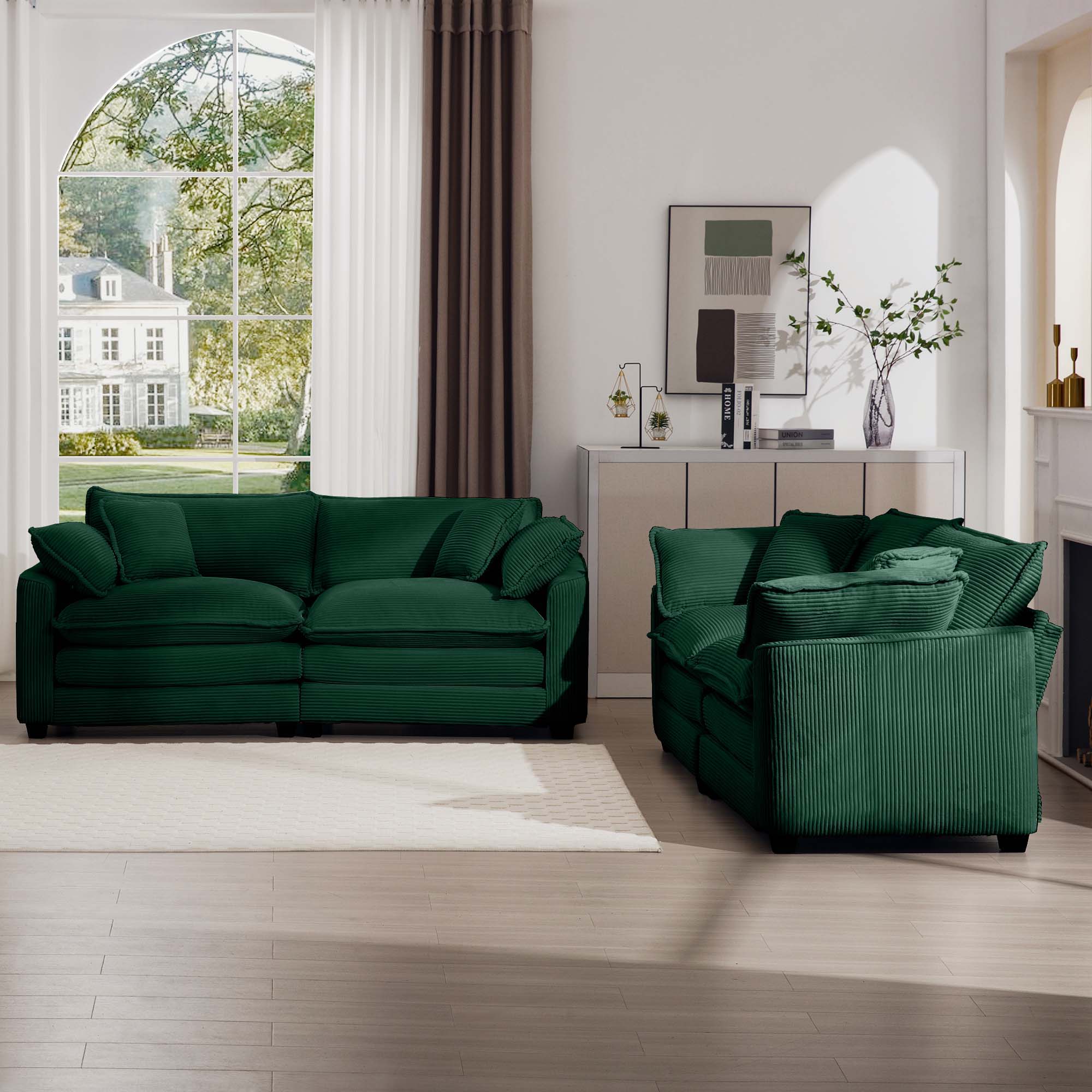Elegant Corduroy Oversized Sectional Sofa Set With Deep Seats And Flexible Layout