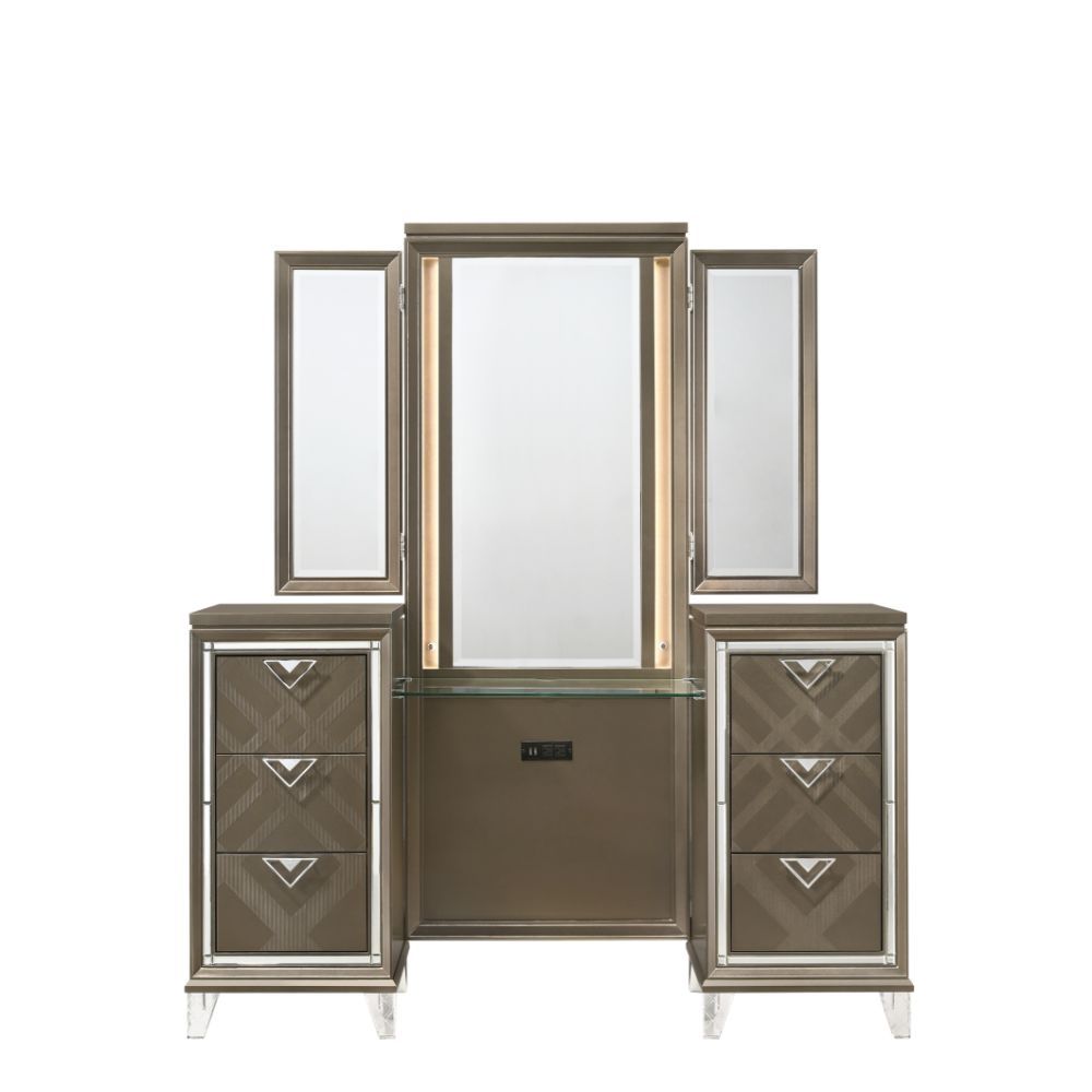 ACME Skylar - Vanity Desk - Led & Dark Champagne | Meri Furniture