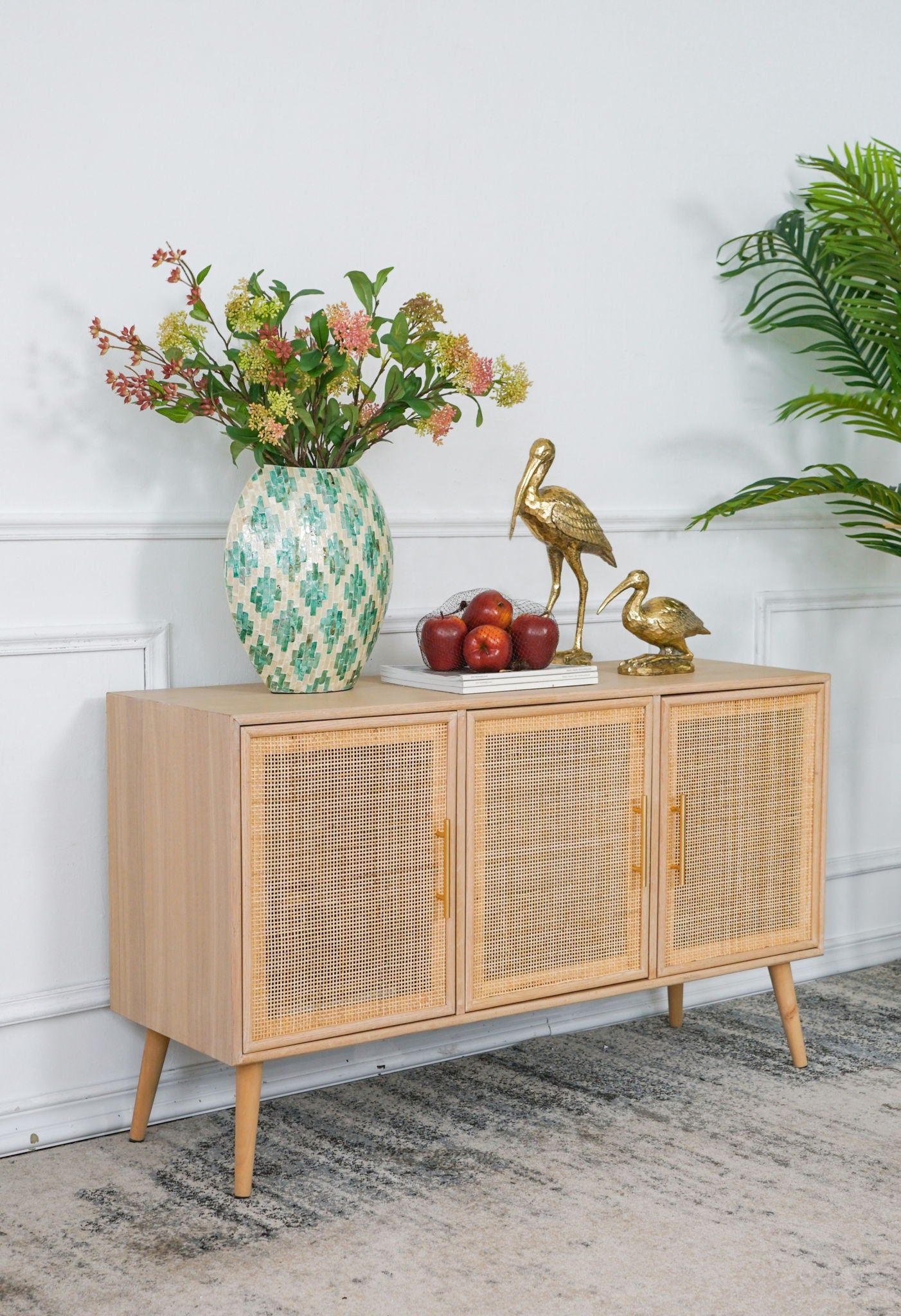 Wooden Accent TV Cabinet With 3 Doors - Brown