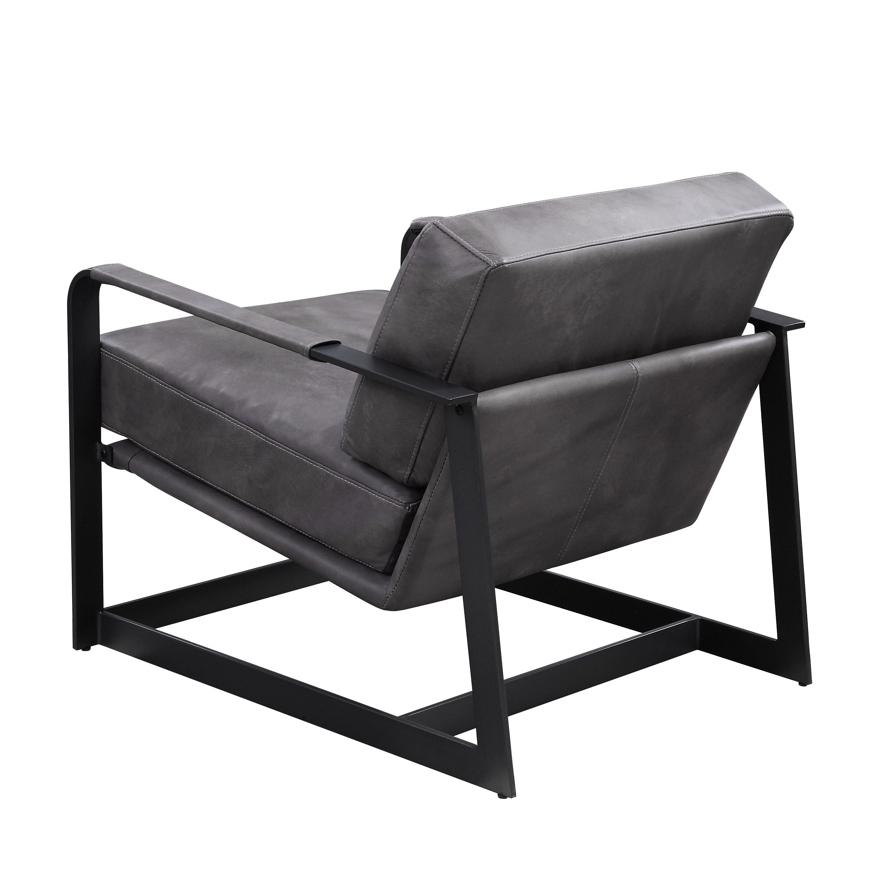 ACME Locnos - Accent Chair - Gray Top Grain Leather & Black Finish | Meri Furniture