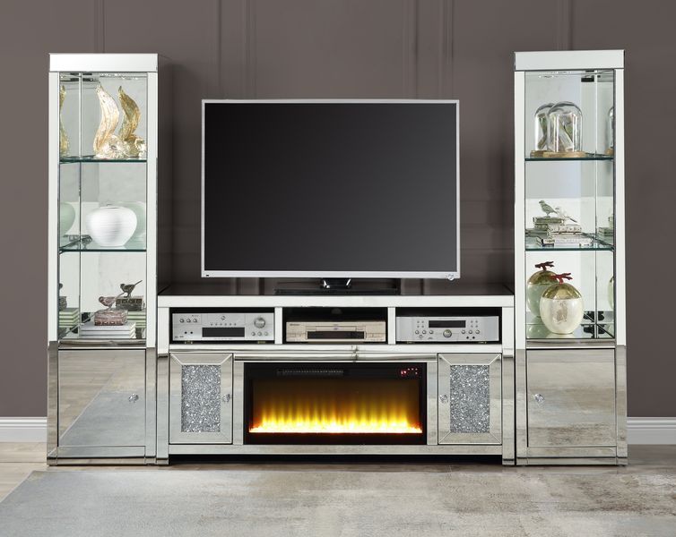 ACME Noralie - TV Stand - Mirrored & Faux Diamonds - 30" | Meri Furniture