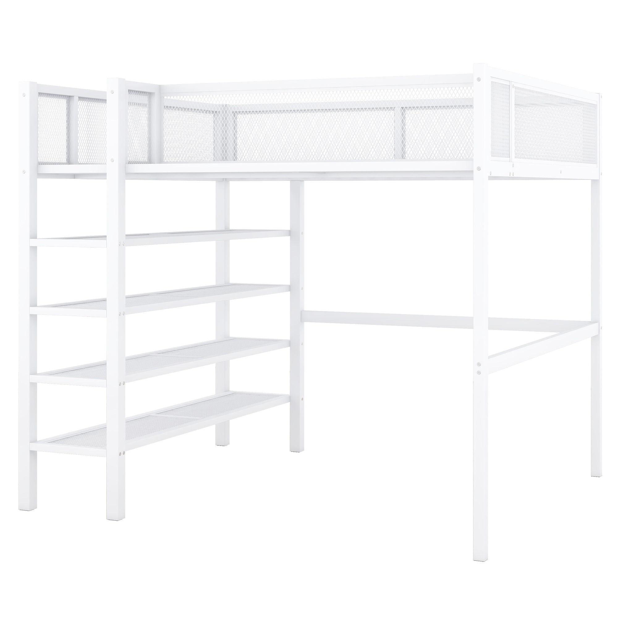 Loft Bed With 4 Tier Shelves And Storage