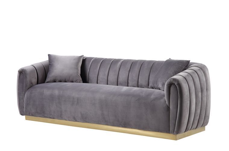 ACME Elchanon - Sofa - Gray Velvet & Gold Finish | Meri Furniture