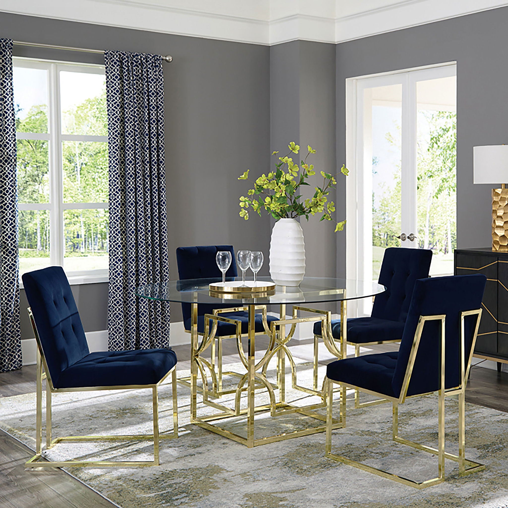 Krista - Round Glass Top Dining Table - Gold