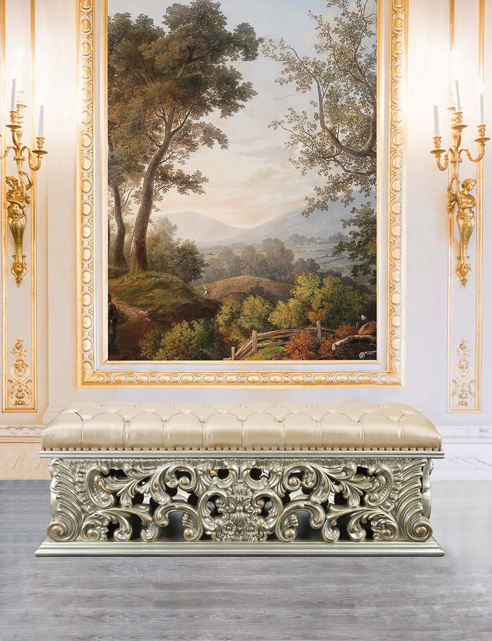 ACME Sorina - Bench - Antique Gold Finish | Meri Furniture