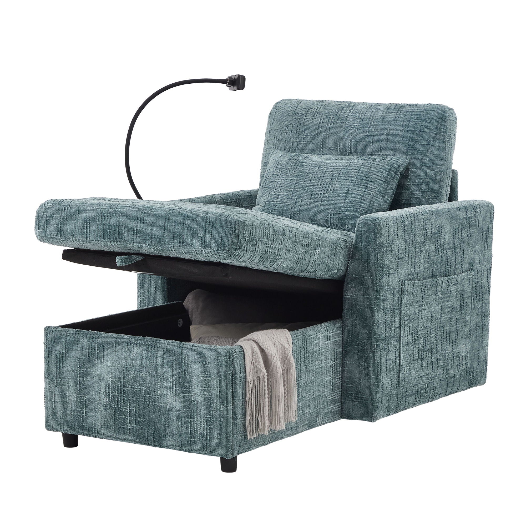 Multifunctional Chenille Recliner Sofa With Storage And Phone Bracket