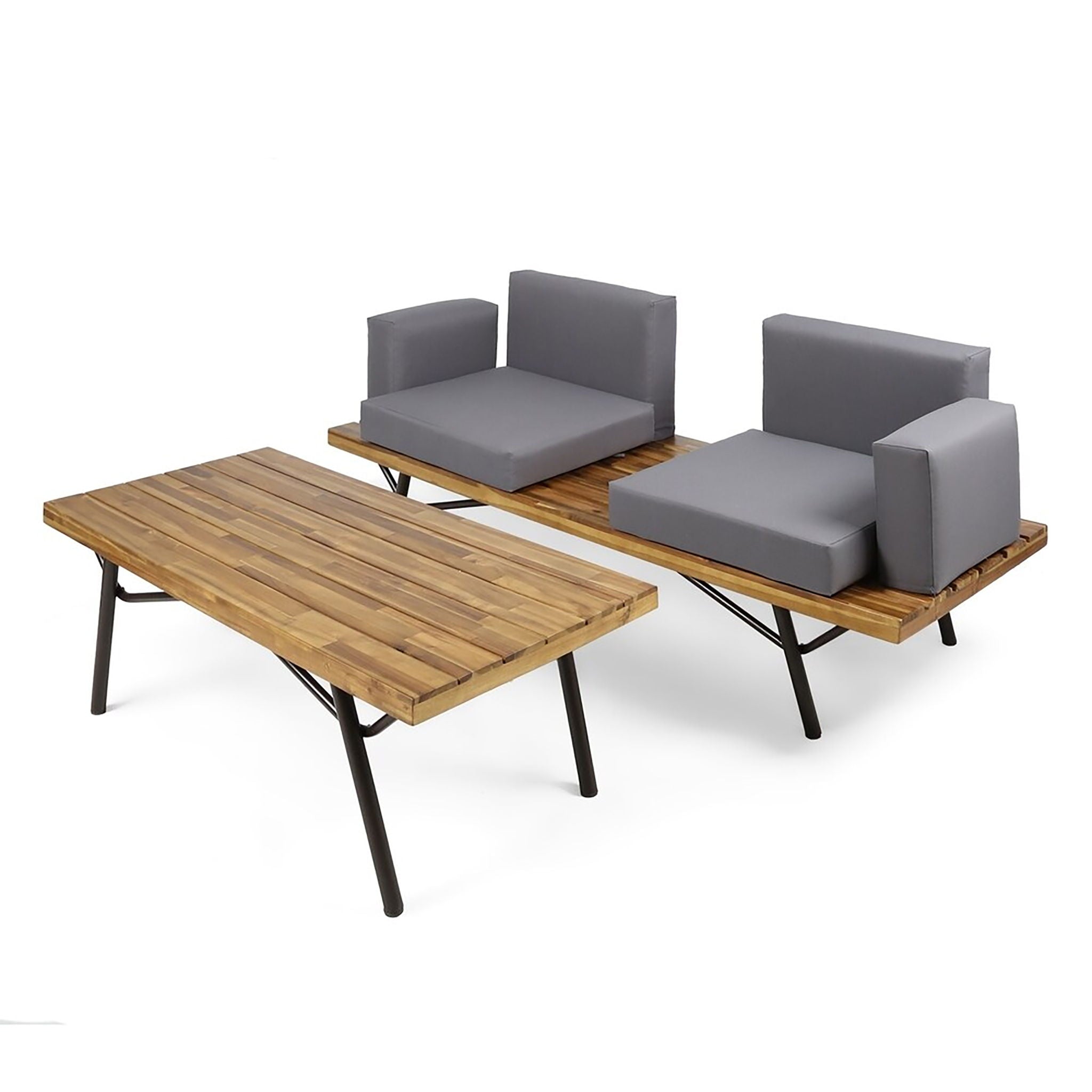 2 Piece Patio Set With Loveseat And Coffee Table - Natural / Dark Gray