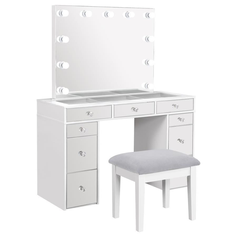 Coaster Fine Furniture Regina - Makeup Vanity Table Set With Lighting - White | Meri Furniture