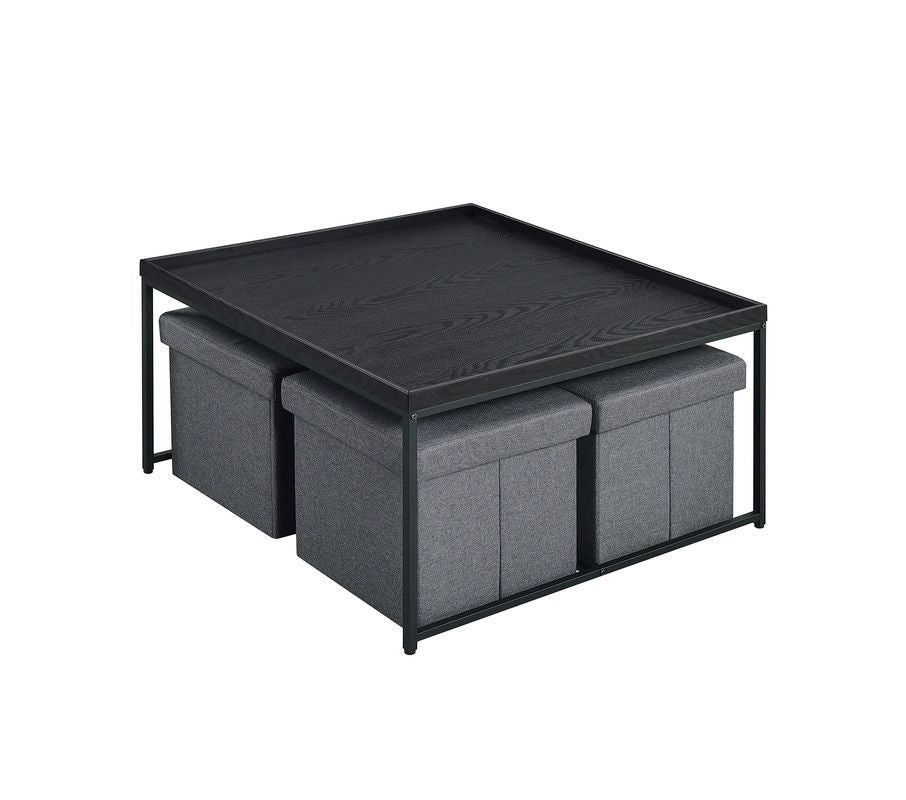 Vinny 35"W Black Wood Grain 5 Piece Coffee Table Set with Raised Edges