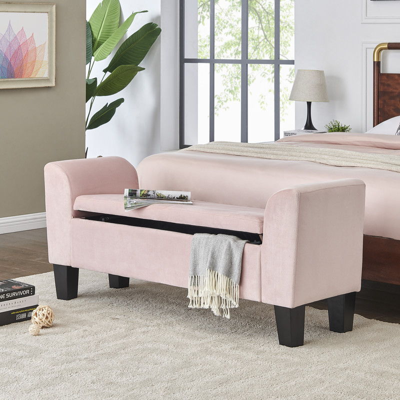 Mila 55"W Pink Velvet Ottoman Bench with Storage