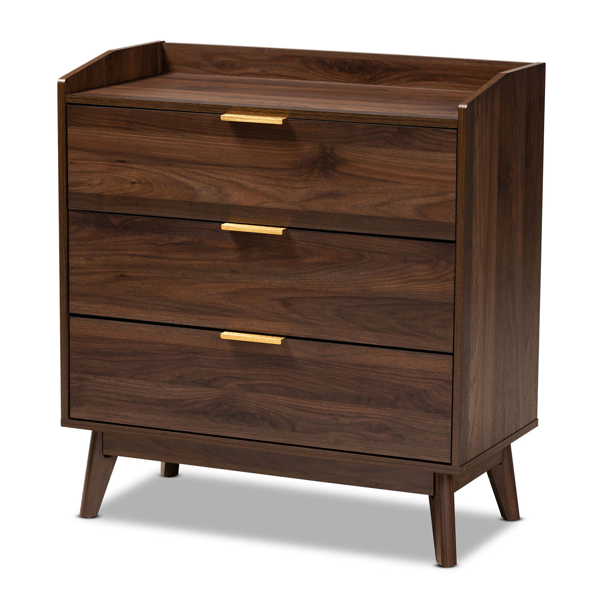 Lena Mid-Century Modern Walnut Brown Finished 3-Drawer Wood Chest