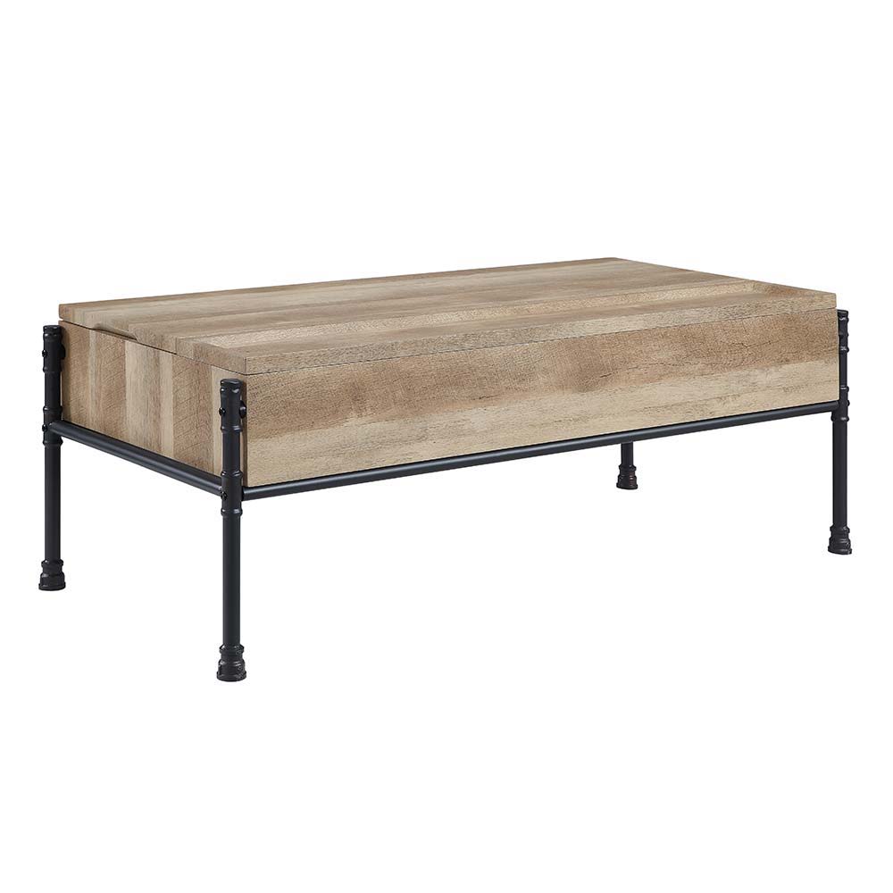 ACME Brantley - Coffee Table - Oak & Sandy Black Finish - 18" | Meri Furniture