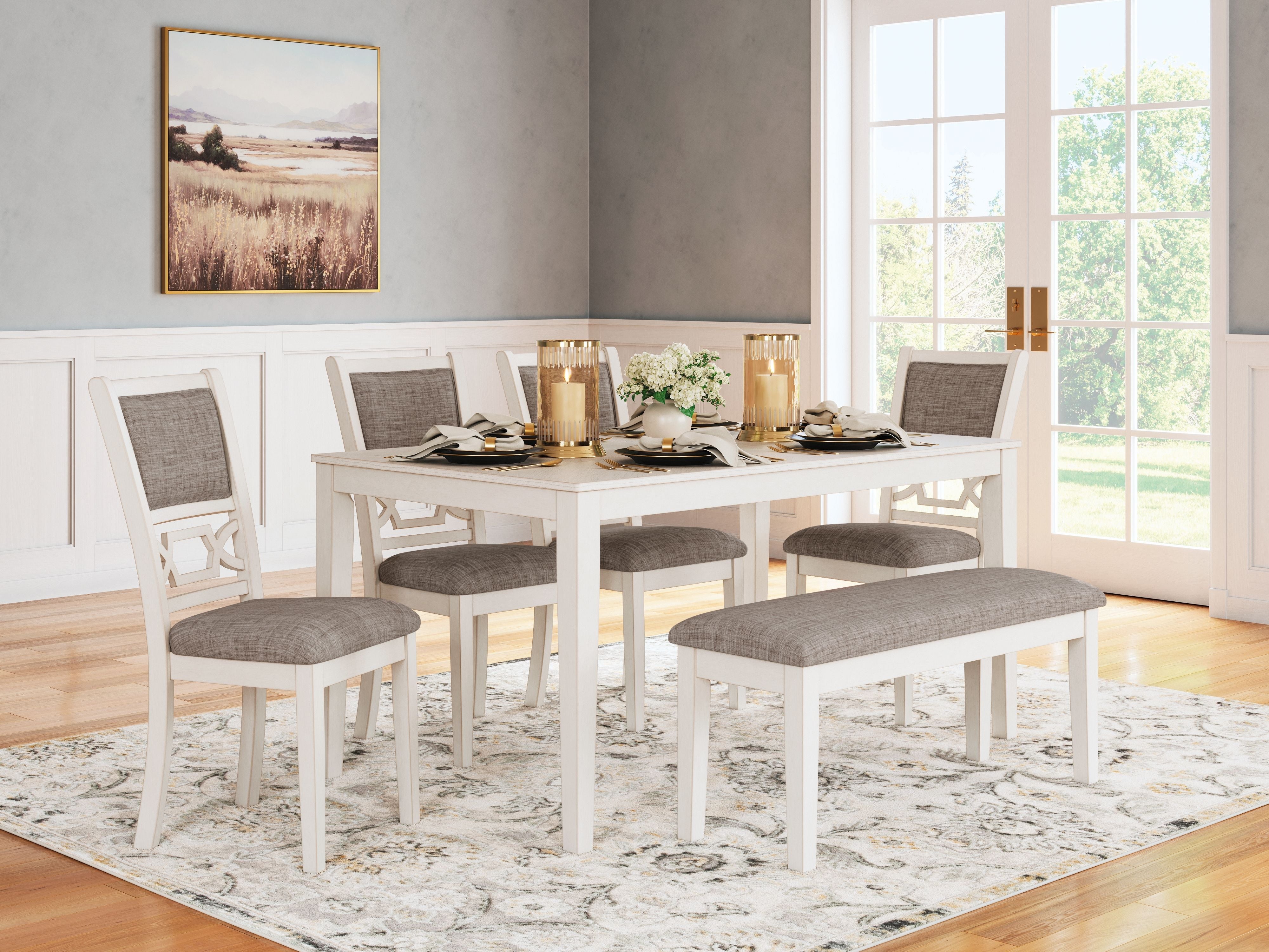 Signature Design by Ashley® Erinberg - Antique White - Dining Room Table Set (Set of 6) | Meri Furniture