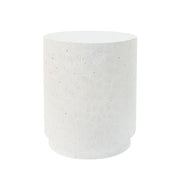 Outdoor Terrazzo Concrete Drum End Table, Living Room Accent Table - White Terrazzo