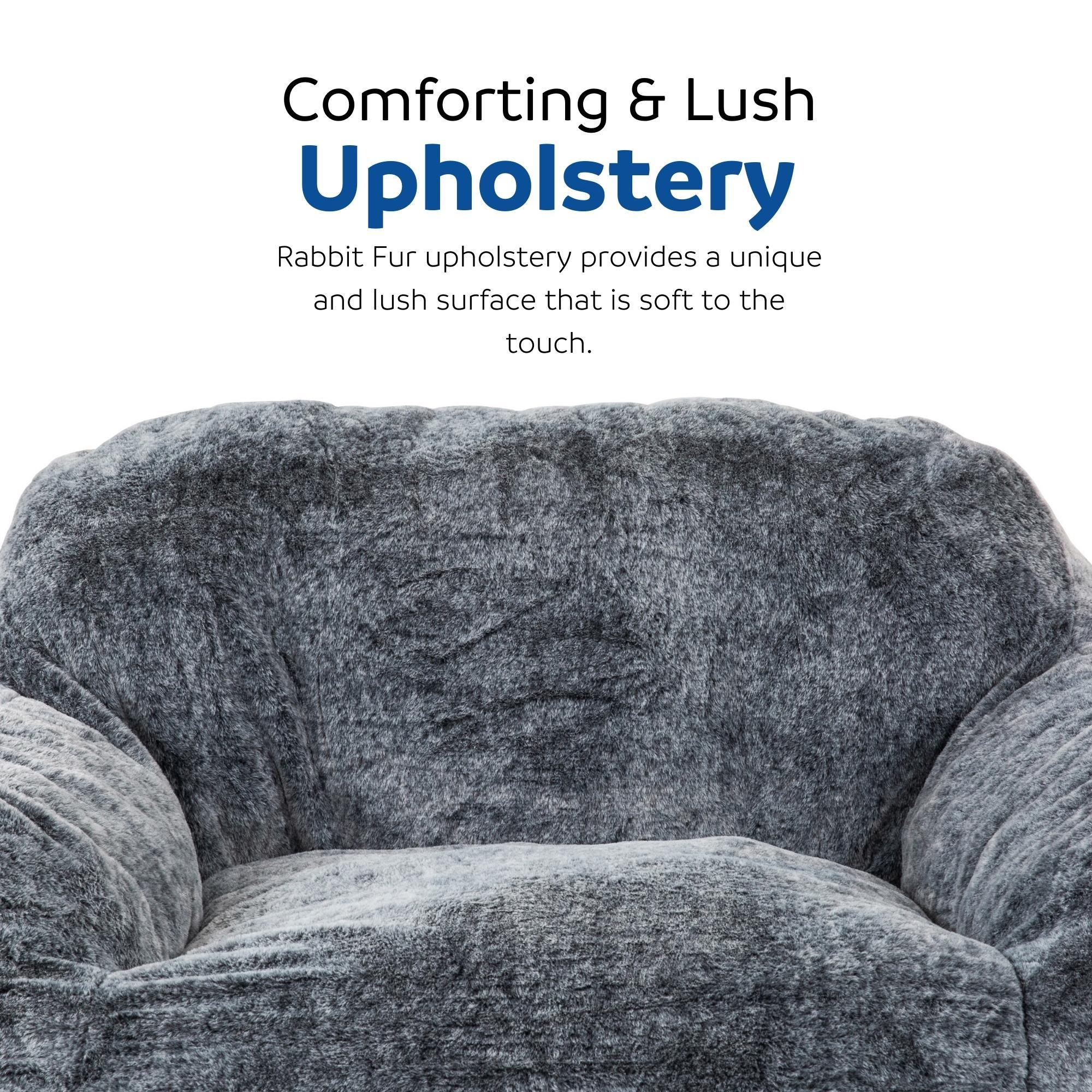 Living Room Bean Bag Sofa Chair With Memory Foam Fillings, Soft Upholstered Bean Bag Armchair - Black / Gray