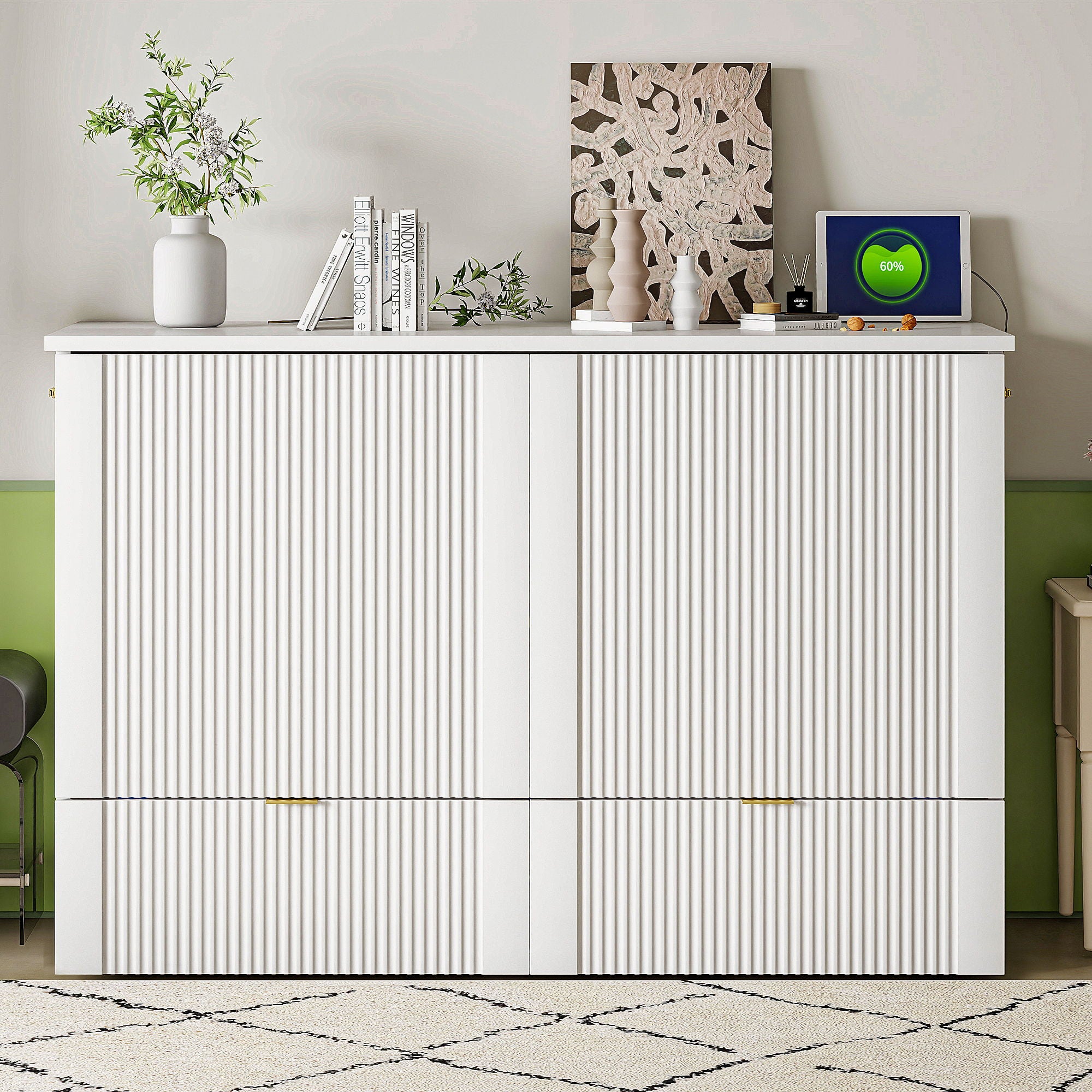 Murphy Bed With Drawer And A Set Of Sockets & USB Ports, Pulley Structure Design