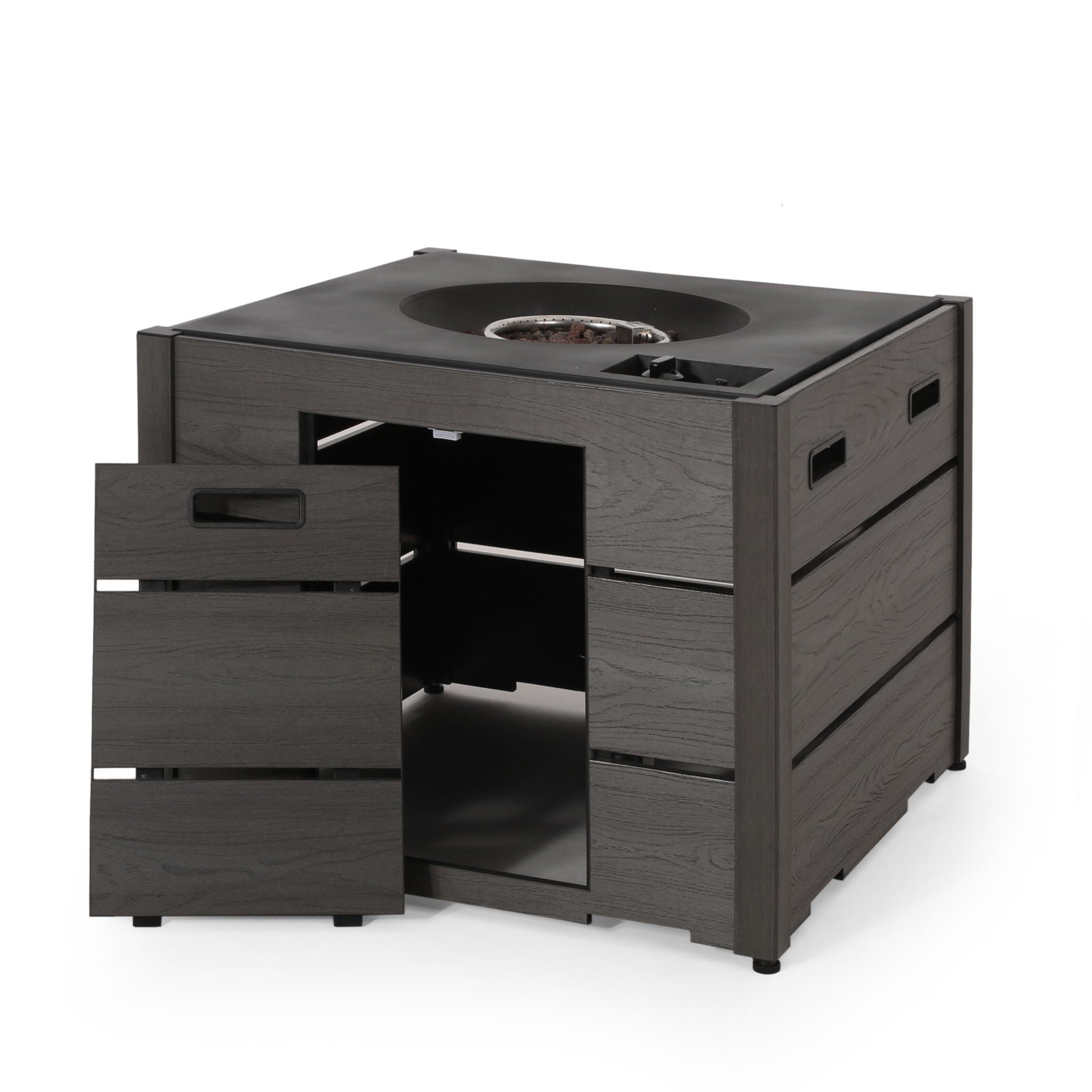 Rustic Style Outdoor Square Propane Fire Pit, 40,000 Btu