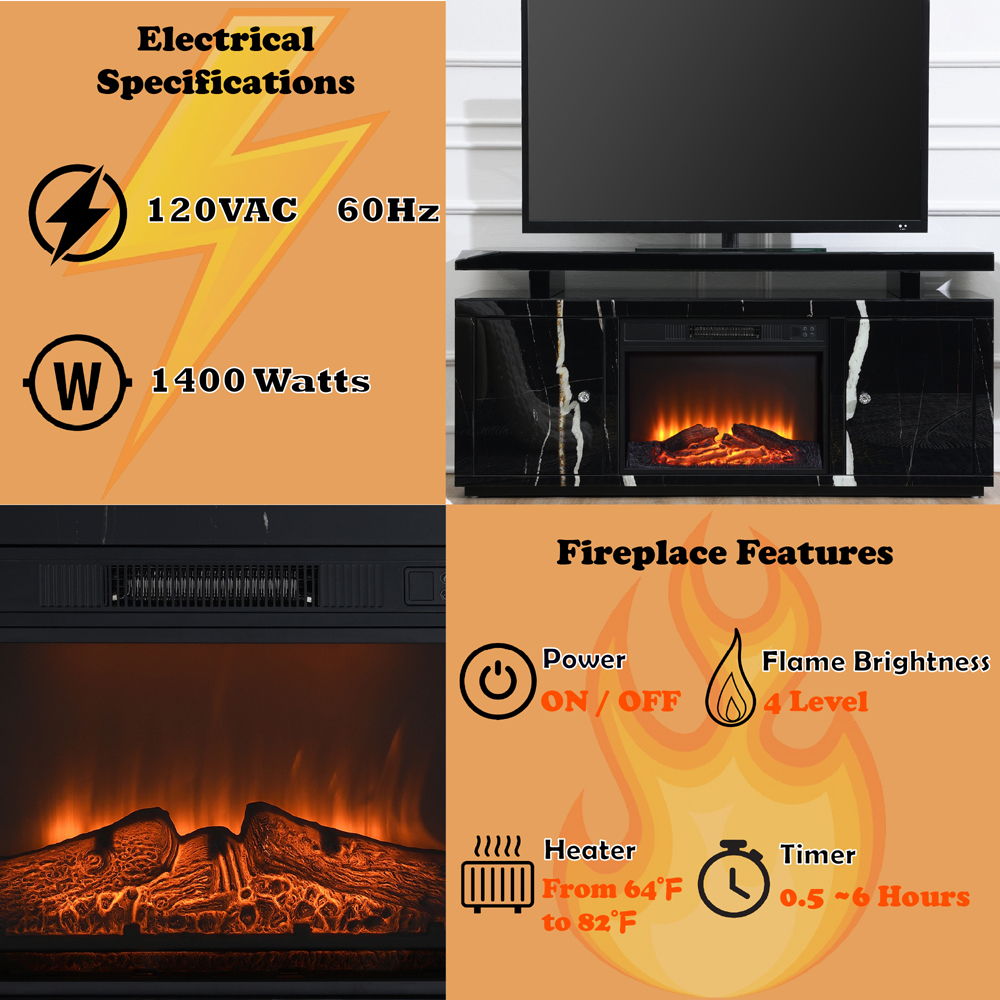 Drisana - TV Stand With Fireplace - Black Mirrored