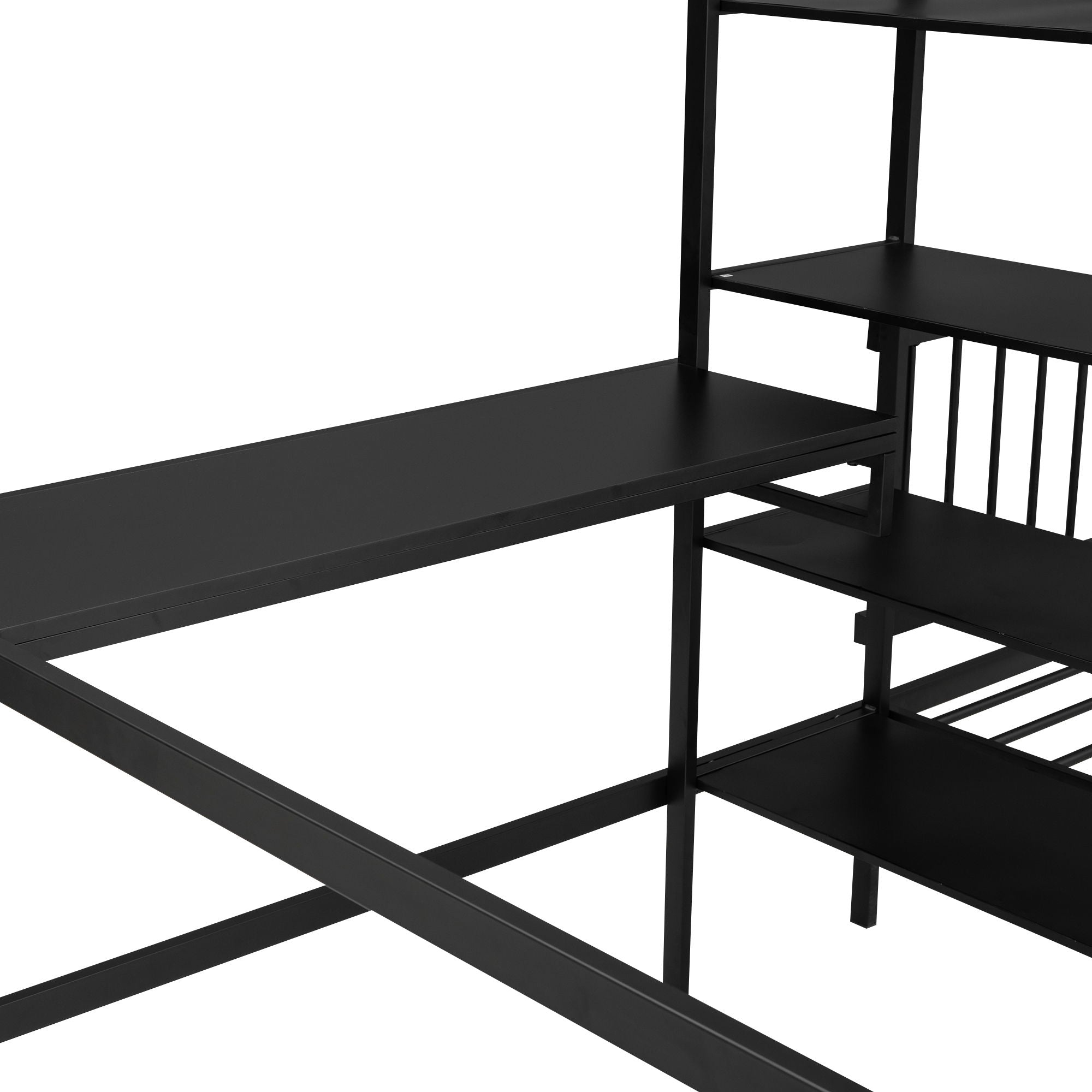 Full Over Twin Bunk Bed With Built In Desk, Shelves And Ladder - Black
