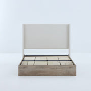 Shelton - Queen Upholstered Wingback Bed With 54" High Headboard - Ivory / Light Gray / Camel Oak