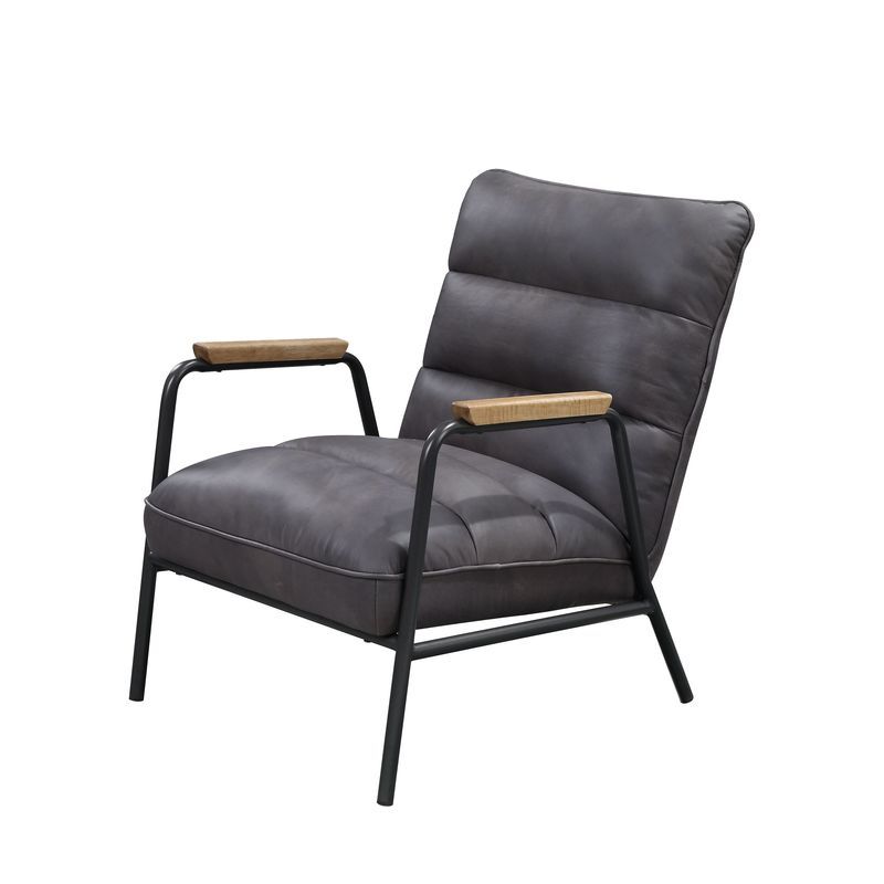 ACME Nignu - Accent Chair - Gray Top Grain Leather & Matt Iron Finish | Meri Furniture