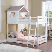 Solenne - Twin Over Twin Bunk Bed - White & Pink