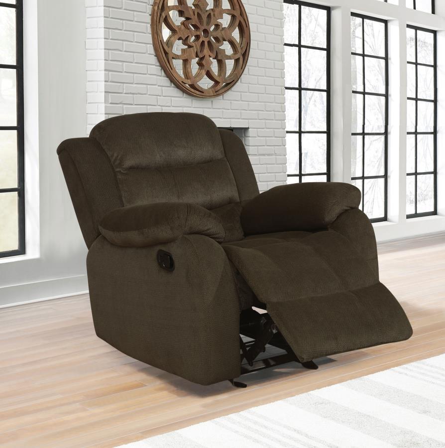 Coaster Fine Furniture Rodman - Upholstered Padded Arm Glider Recliner - Olive Brown | Meri Furniture