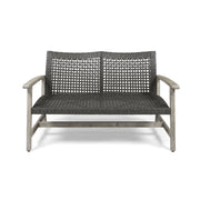 Hampton - Outdoor Wood And Wicker Loveseat - Gray