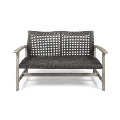 Hampton - Outdoor Wood And Wicker Loveseat - Gray