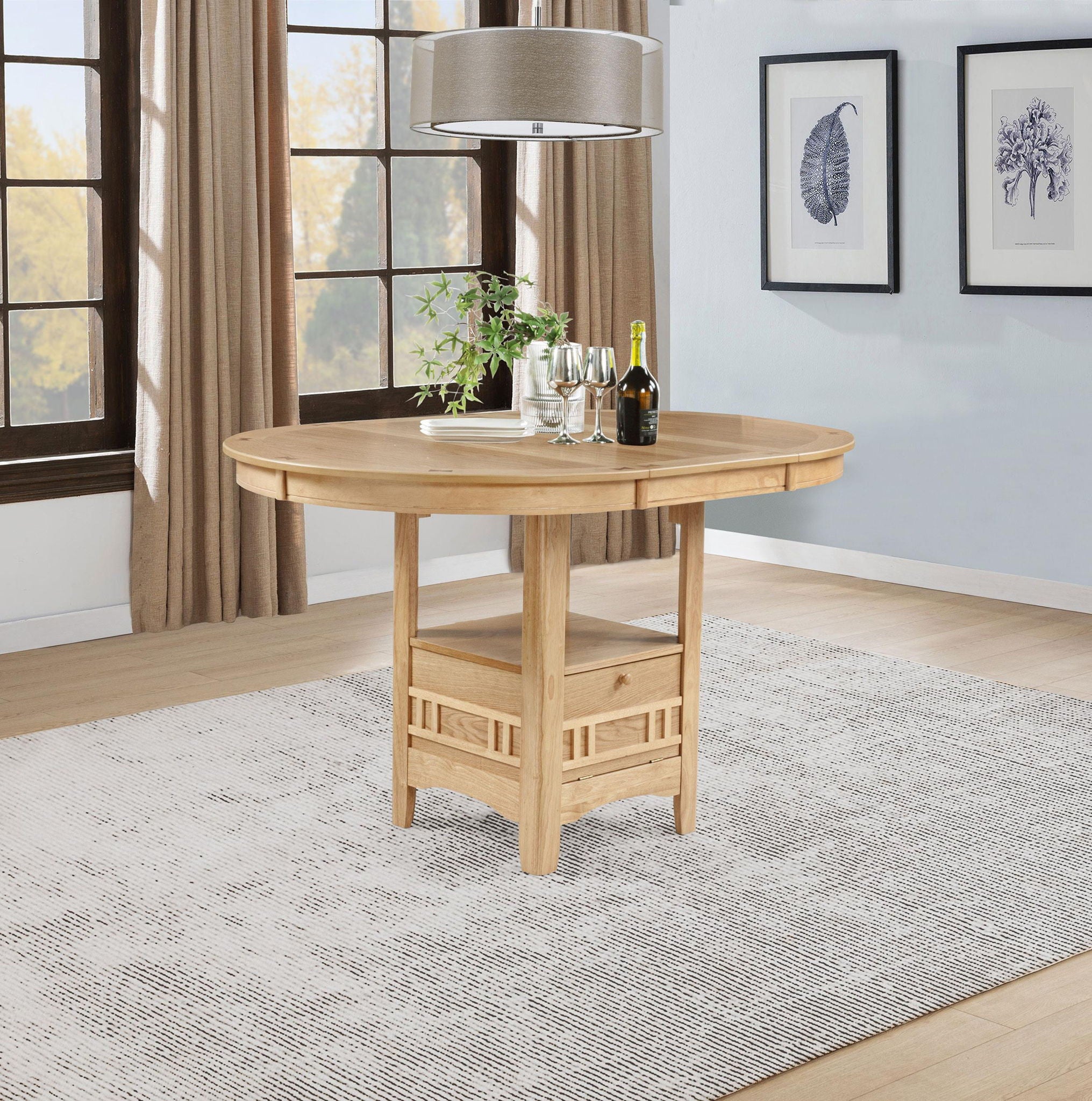 Lavon Oval 60-inch Counter Height Extension Dining Table Light Oak