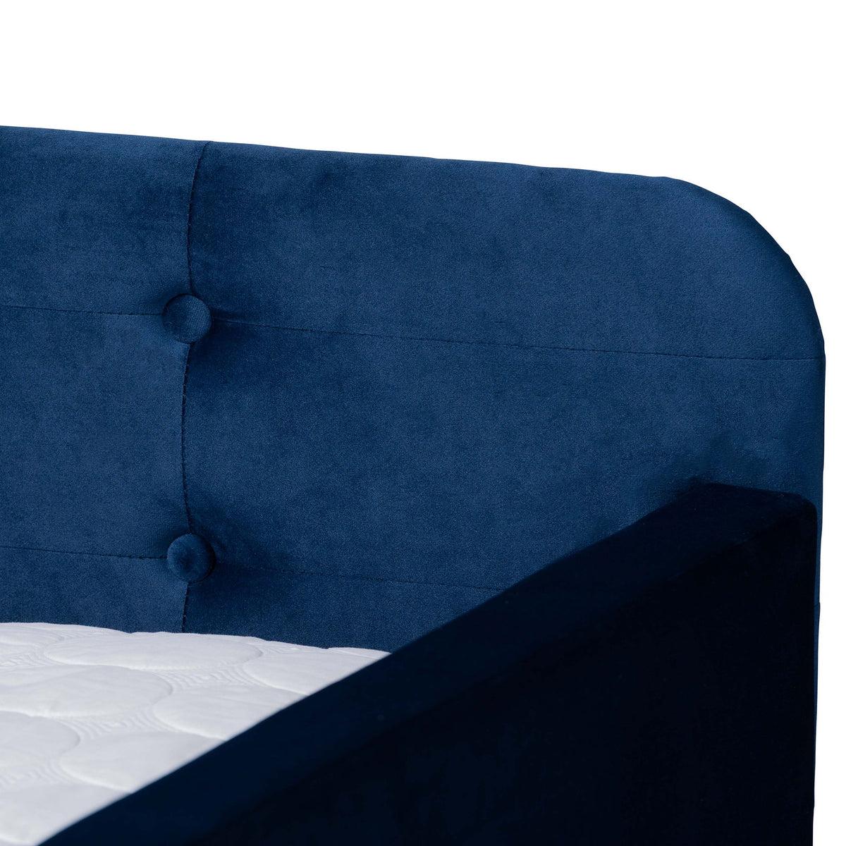 Jona Modern and Contemporary Transitional Navy Blue Velvet Fabric Upholstered and Button Tufted Queen Size Daybed with Trundle