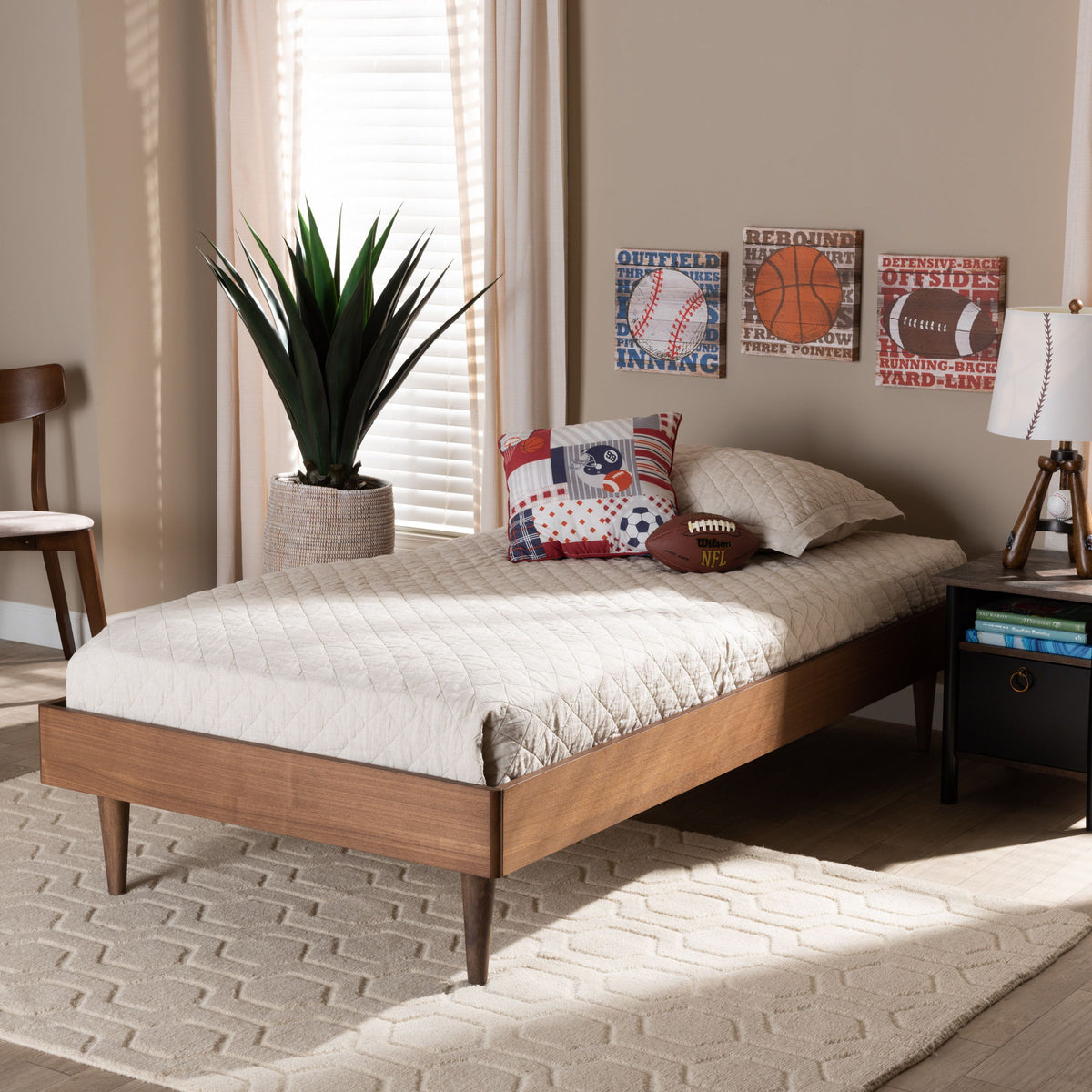 Rina Mid-Century Modern Ash Walnut Finished Wood Twin Size Platform Bed Frame
