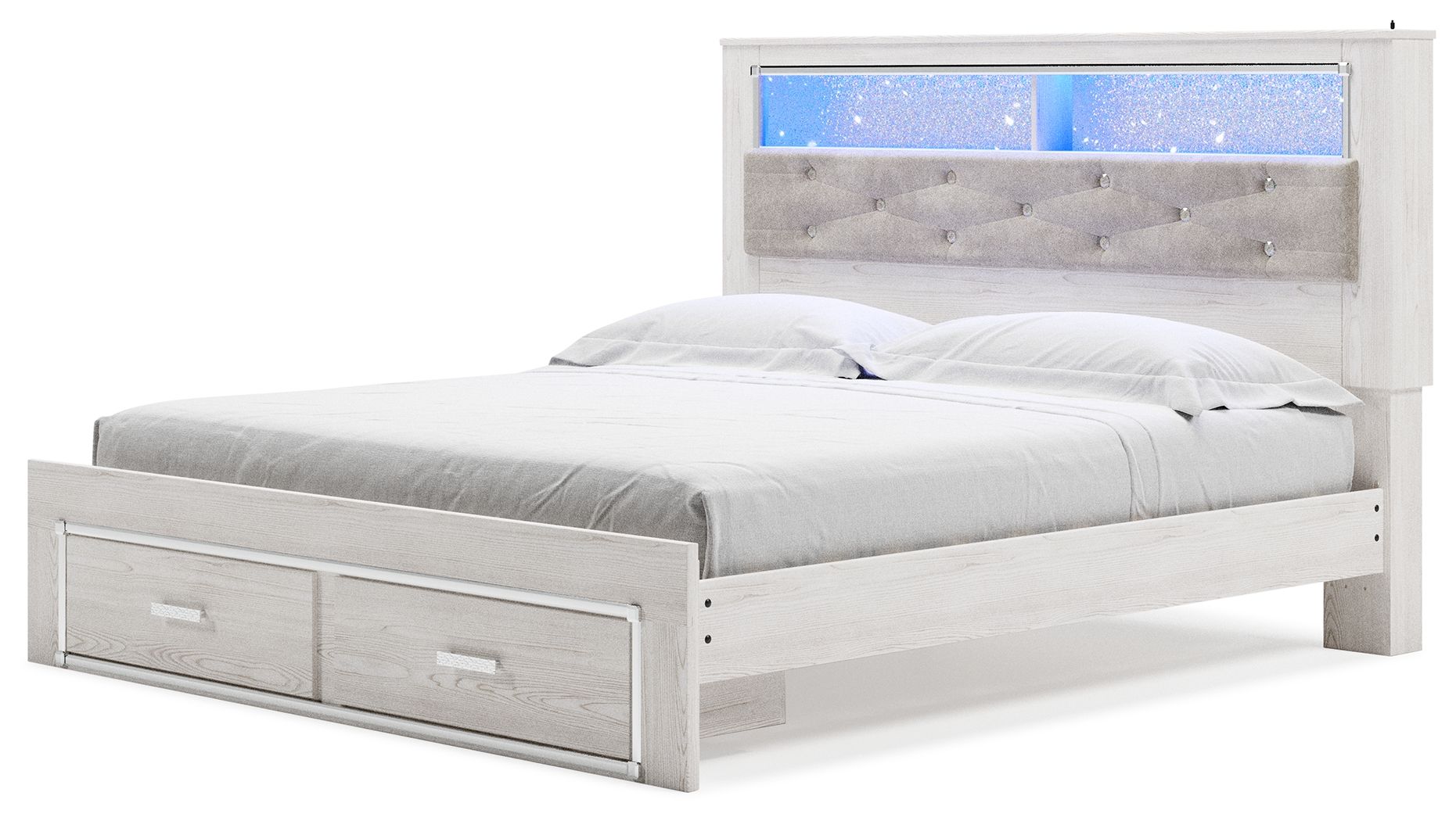 Signature Design by Ashley® Altyra - White - King Upholstered Bookcase Bed With Storage | Meri Furniture