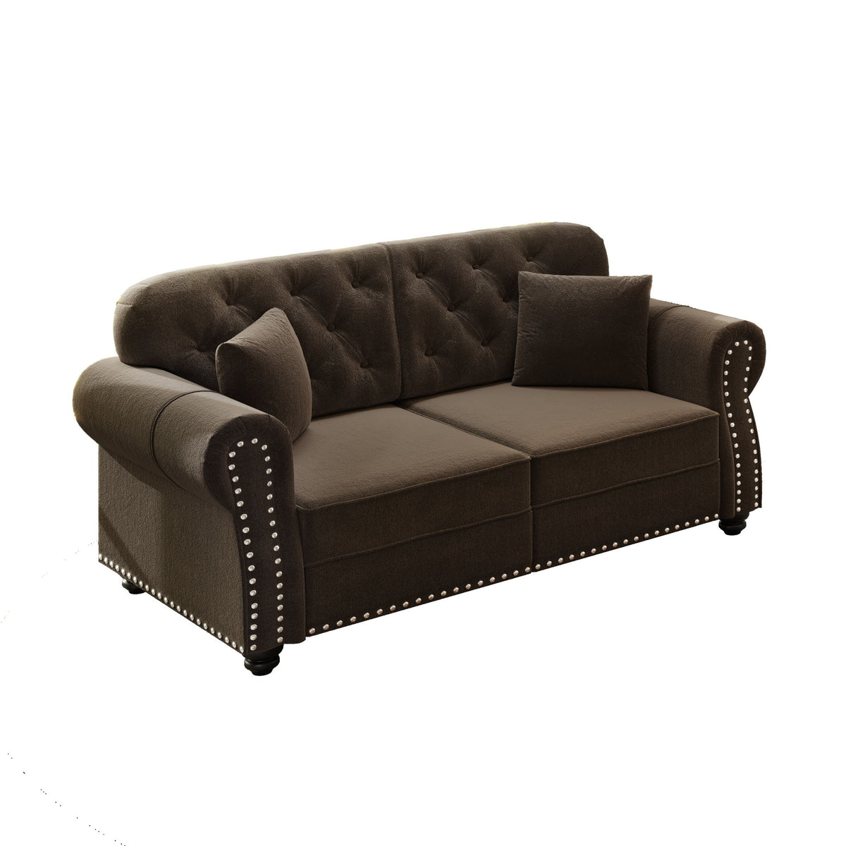 Upholstered Sofa Set With Nailhead Trim And Rolled Armrests, Includes Pillows