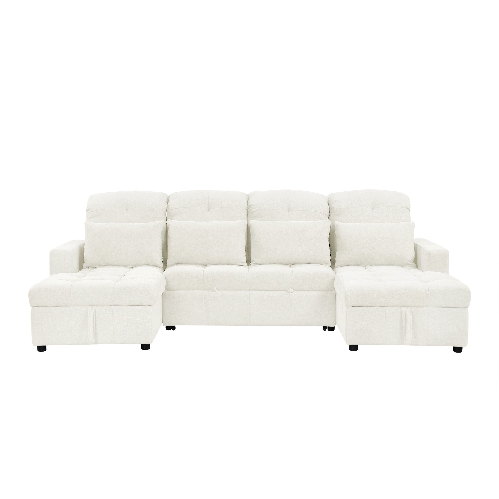 Oversized U-Shaped Versatile Sectional, Pull-Out Sofa Bed With Double Storage Chaise Lounges And 2 USB Ports For Living Room