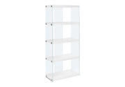 Bookshelf, Bookcase, Etagere, 5 Tier, Glossy Clear Tempered Glass - White