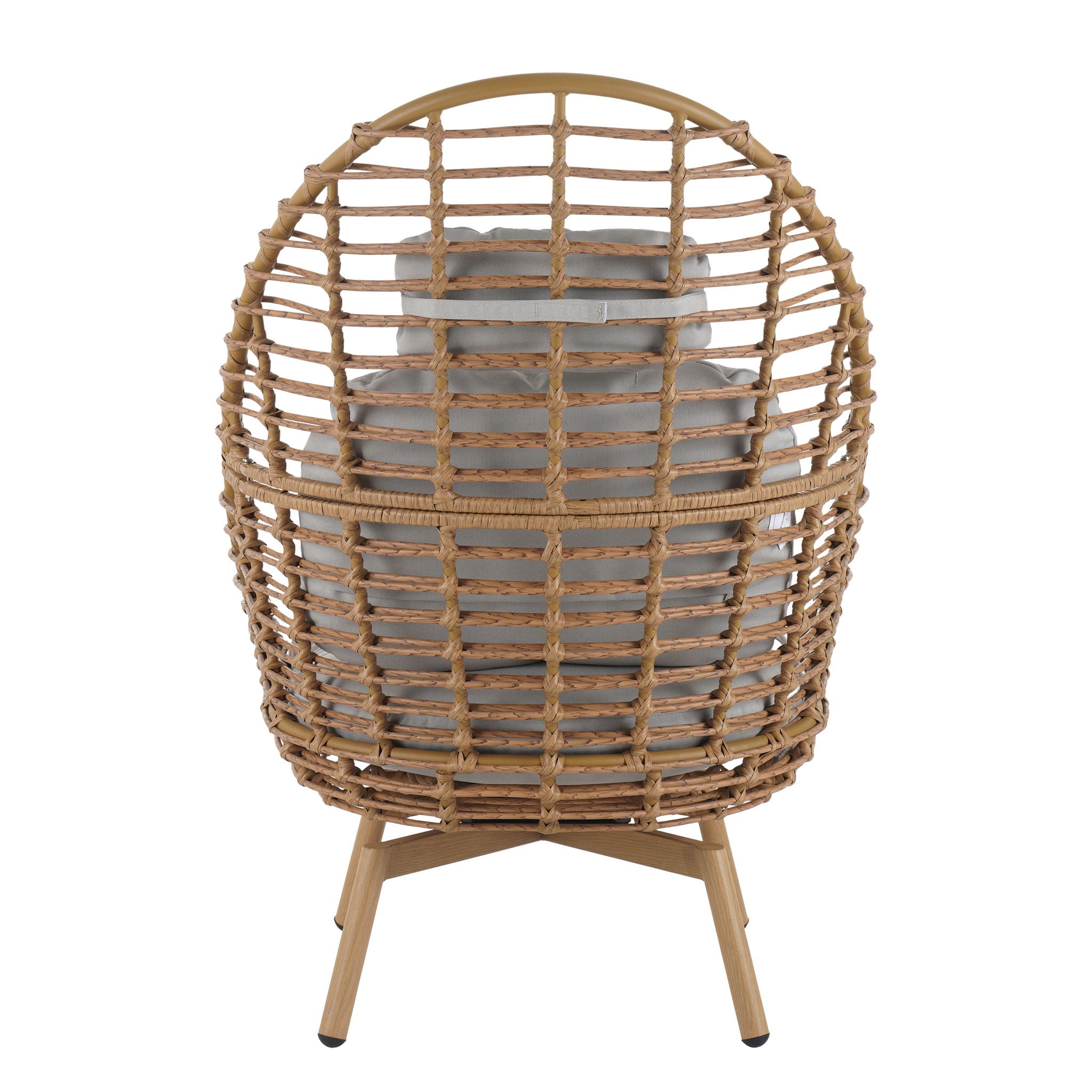 Ellis - Outdoor Wicker High Back Lounge Chair, Teak Finished Leg - Light Brown / Beige