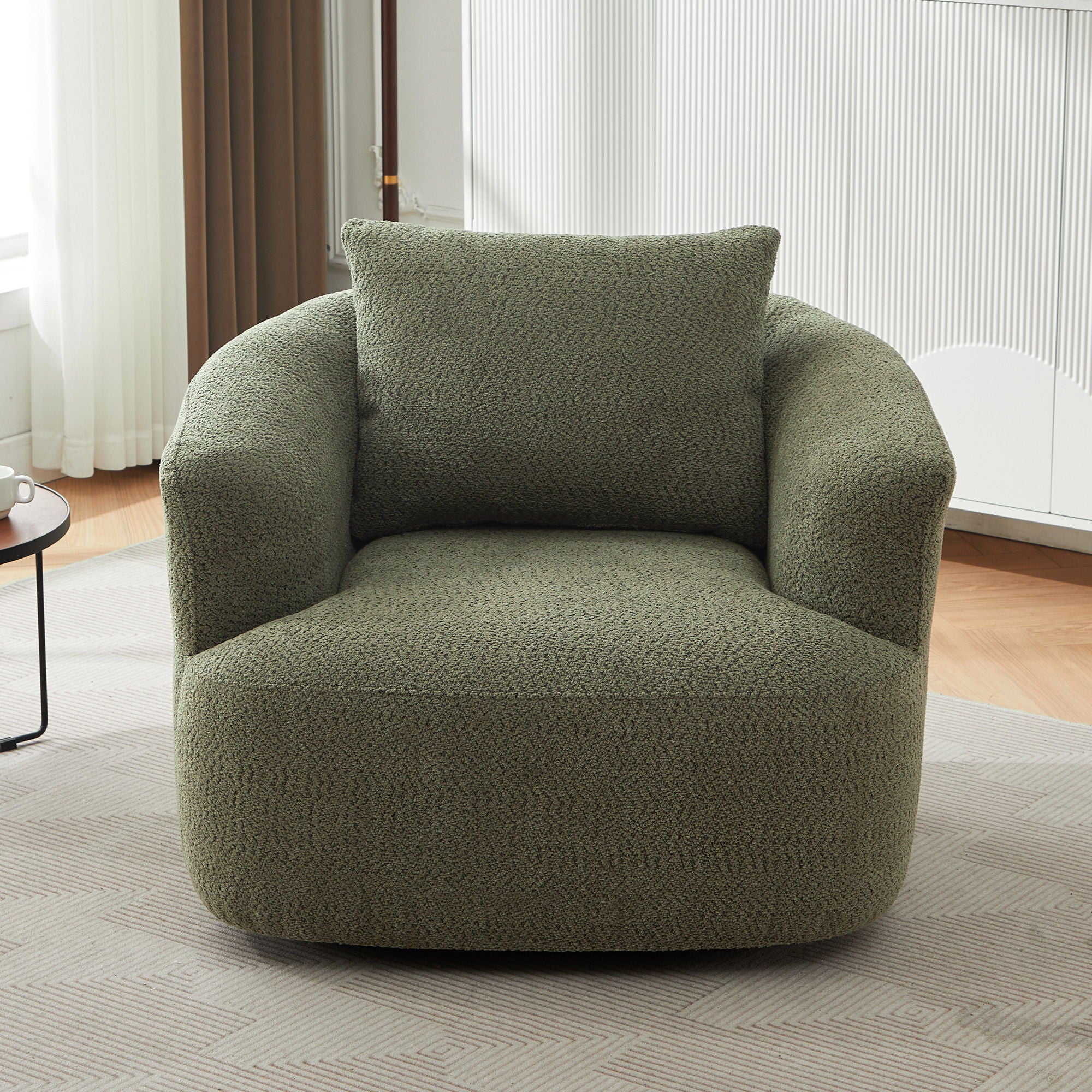 360° Swivel Barrel Sofa Chair With Throw Pillow, Chenille Upholstered Accent Chair