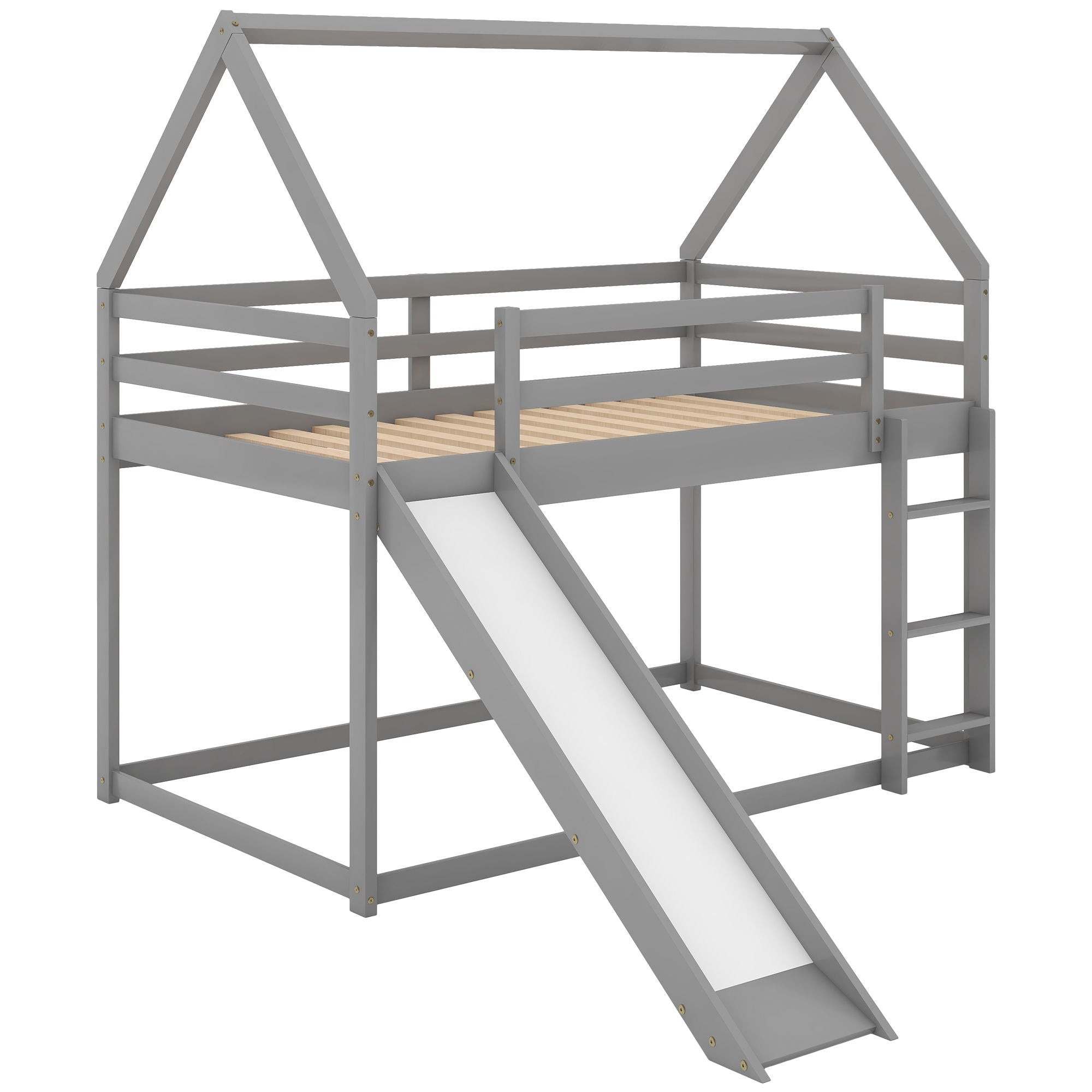 House Shape Bunk Bed With Slide And Ladder