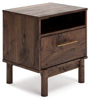 Signature Design by Ashley® Calverson - Mocha - One Drawer Night Stand - Medium | Meri Furniture