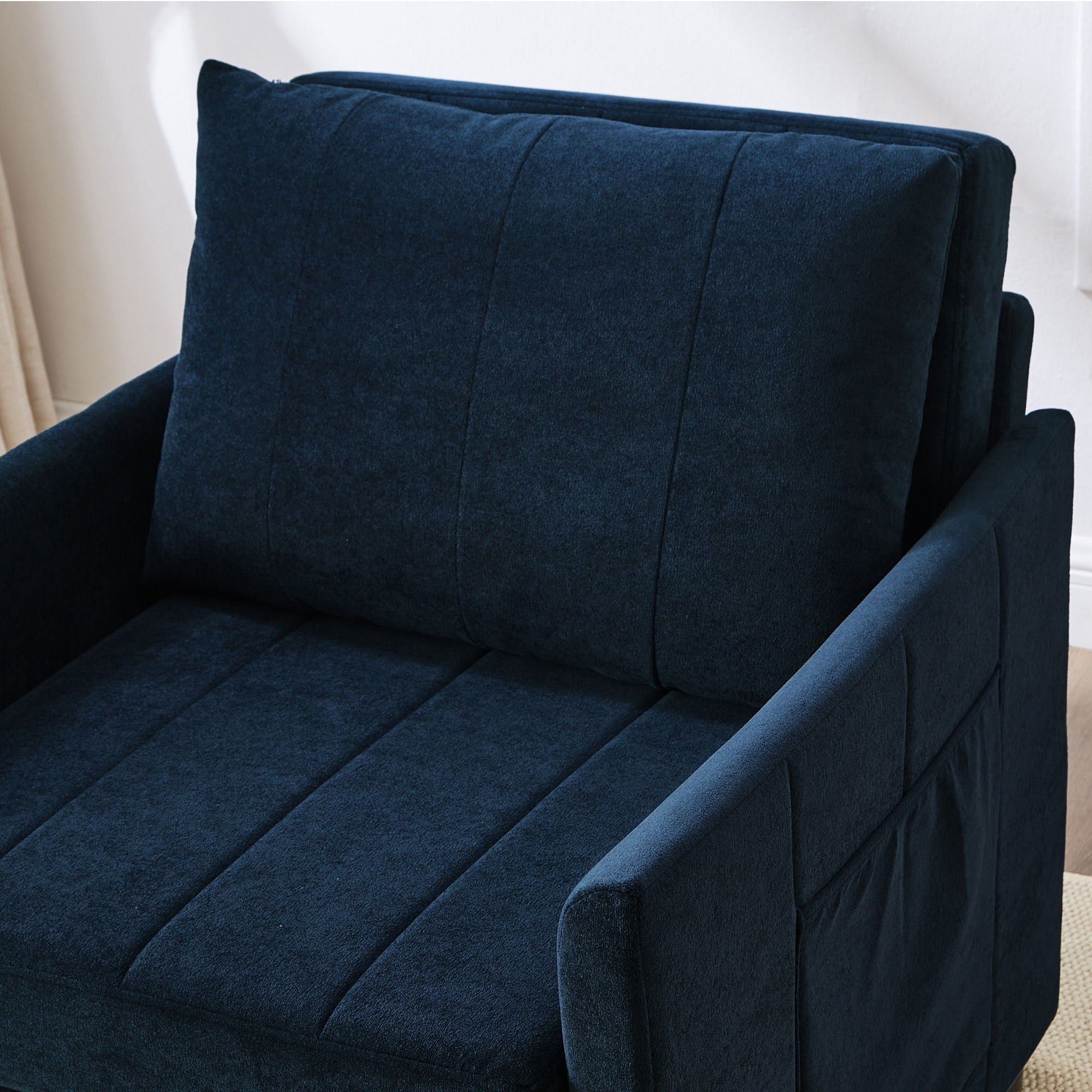 Upholstered Convertible Sleeper Sofa With 5 Position Backrest, Side Pockets, Storage