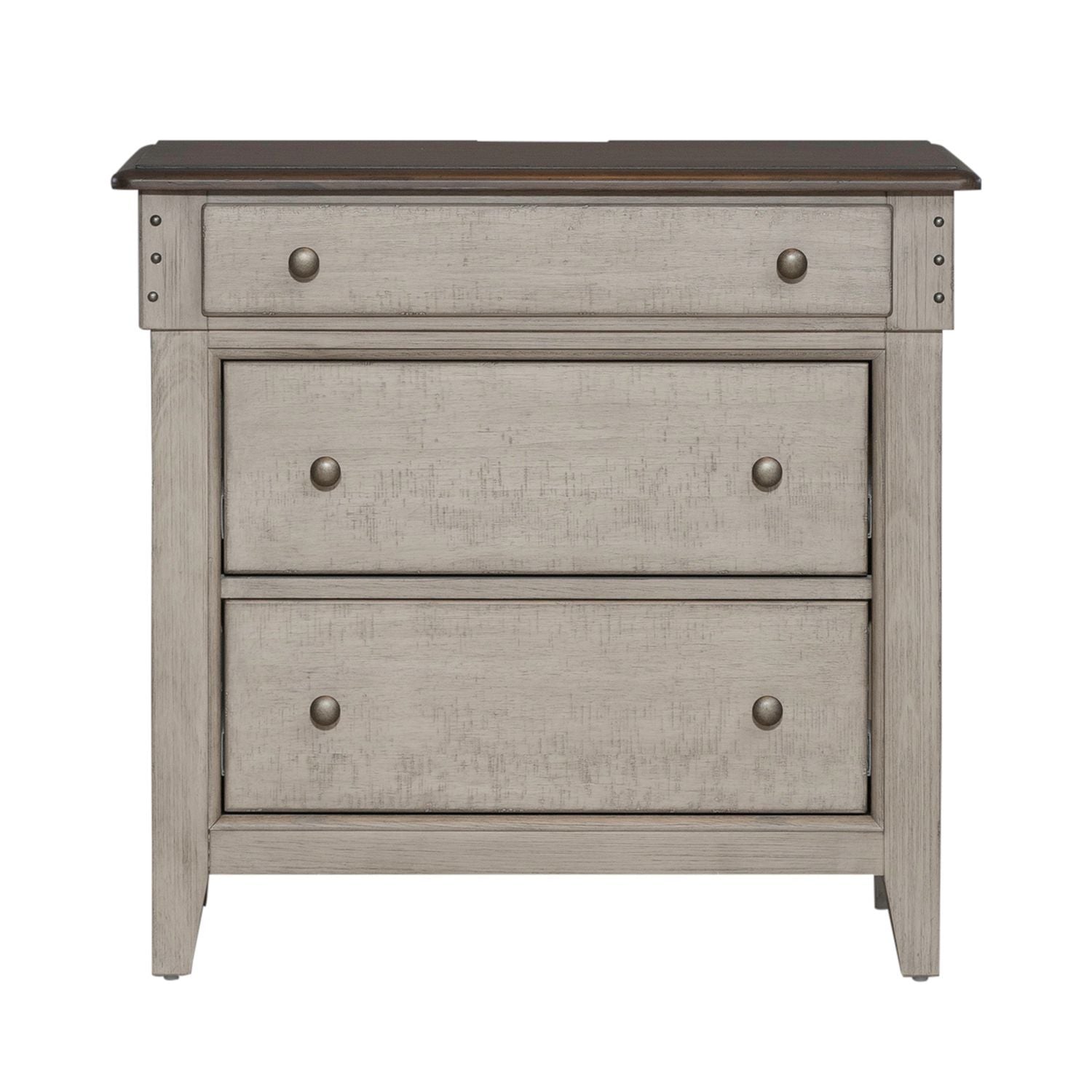 Ivy Hollow - 3 Drawer Bedside Chest With Charging Station - Weathered Linen / Dusty Taupe