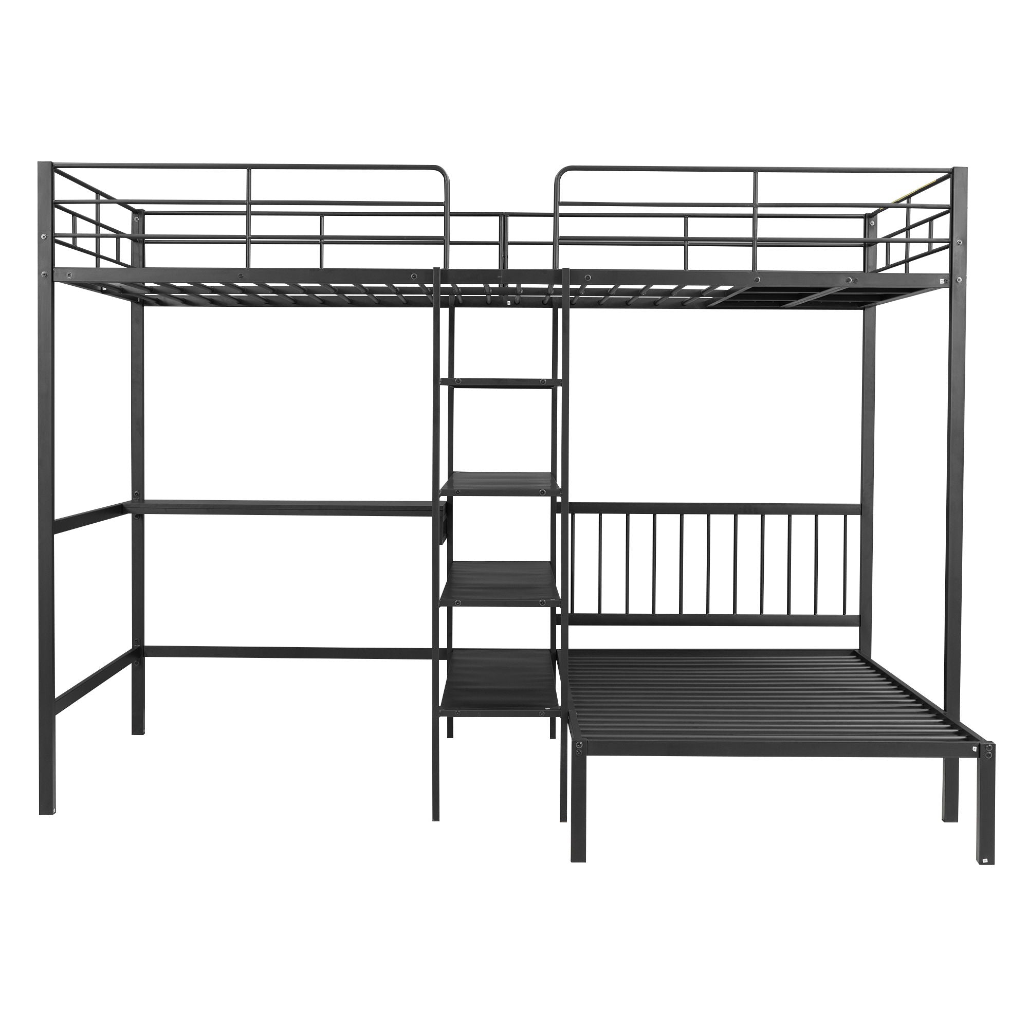 Full Over Twin Bunk Bed With Built In Desk, Shelves And Ladder - Black